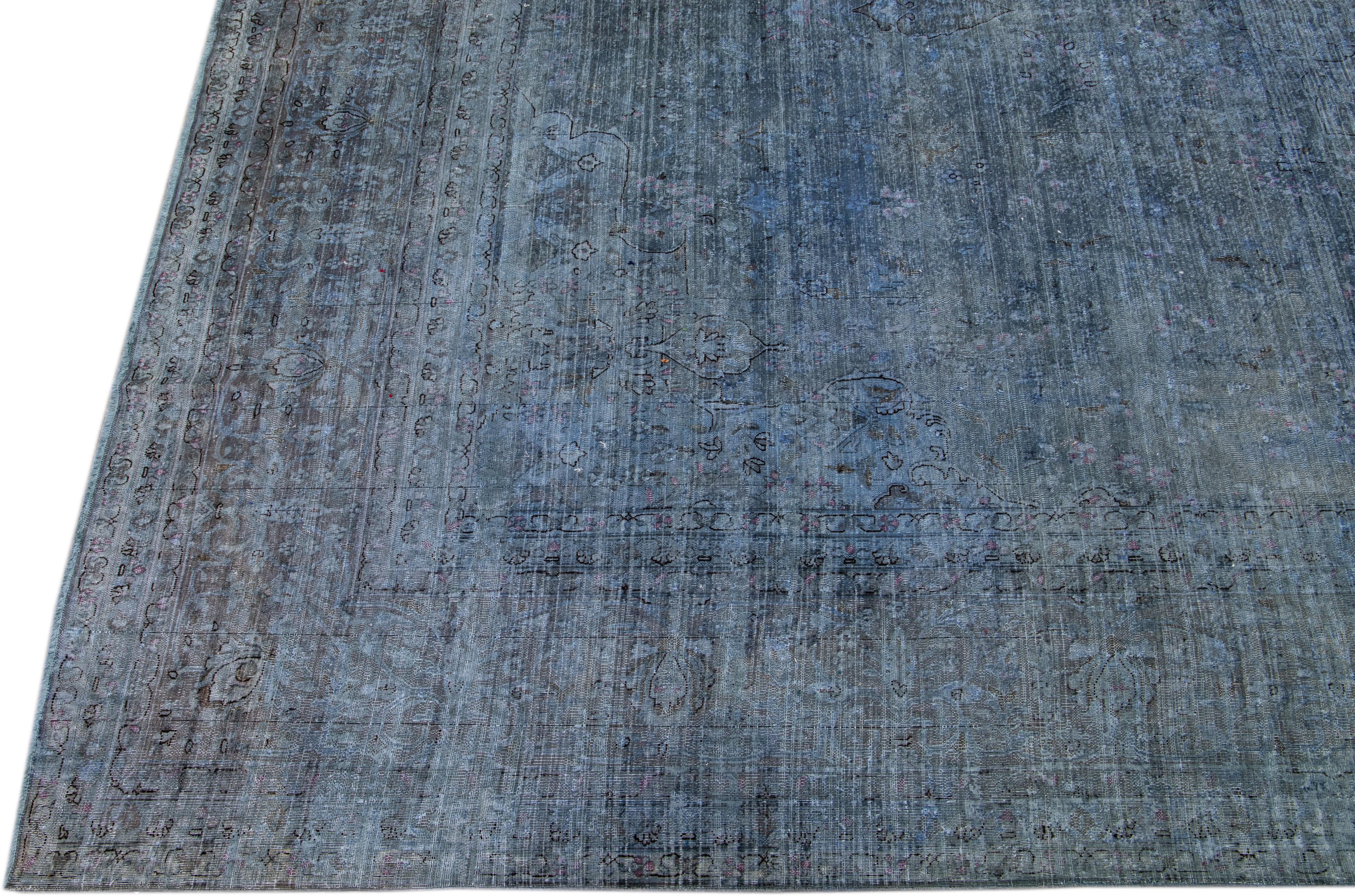 Vintage Persian Overdyed Handmade Blue Wool Rug For Sale 1