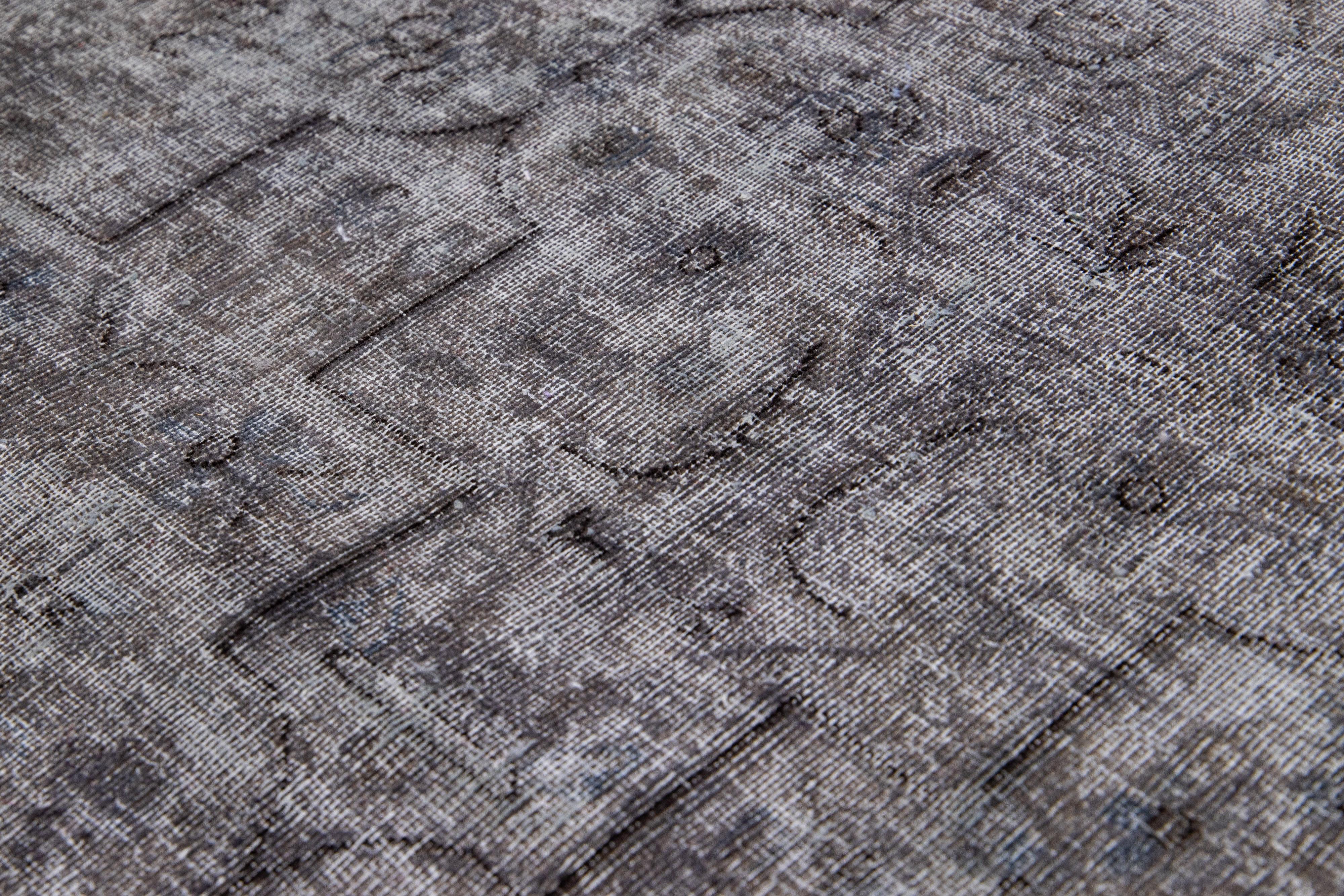 Vintage Persian Overdyed Handmade Geometric Gray Wool Rug For Sale 1