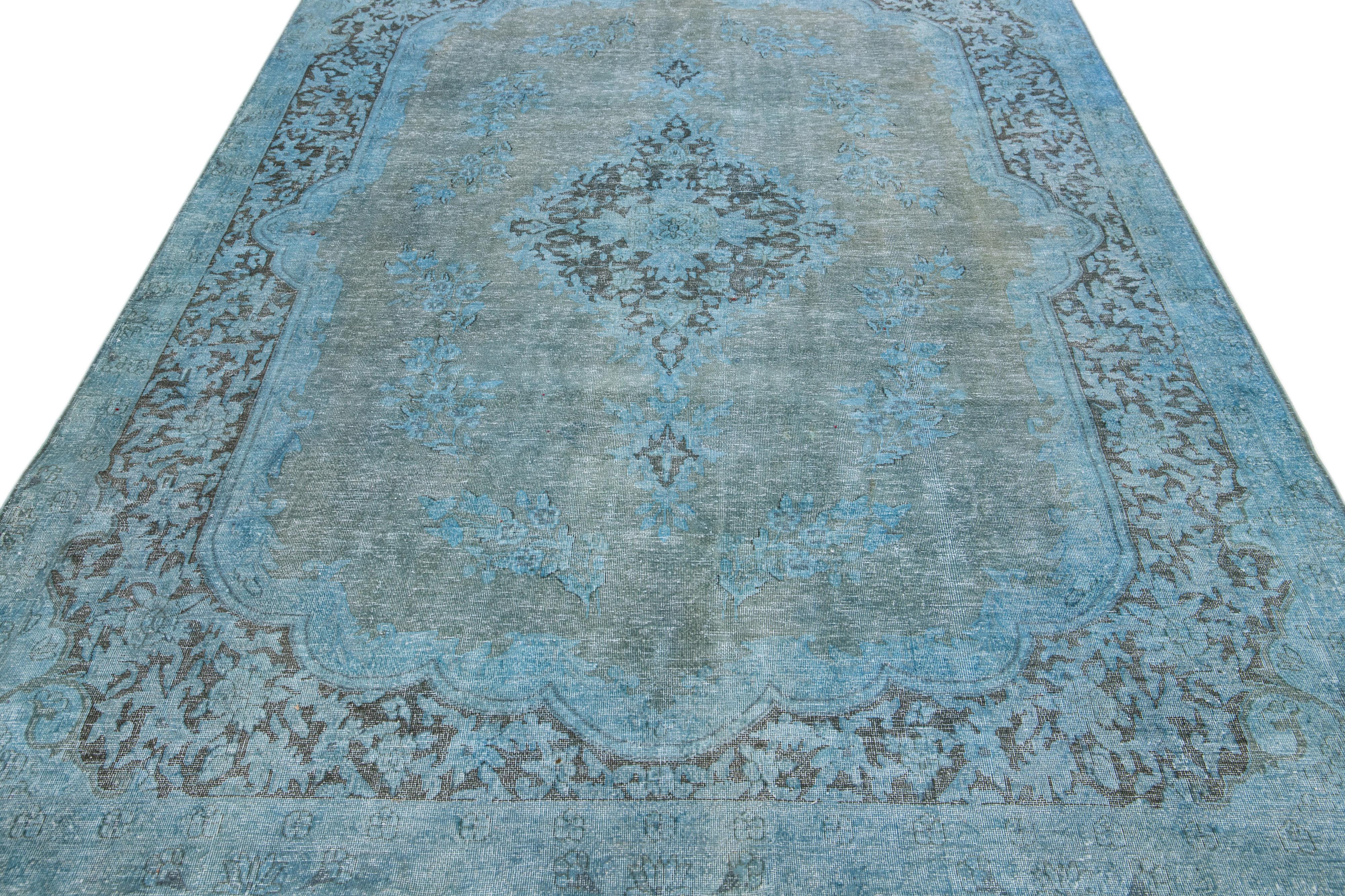 Islamic Vintage Persian Overdyed Handmade Medallion Blue Wool Rug For Sale