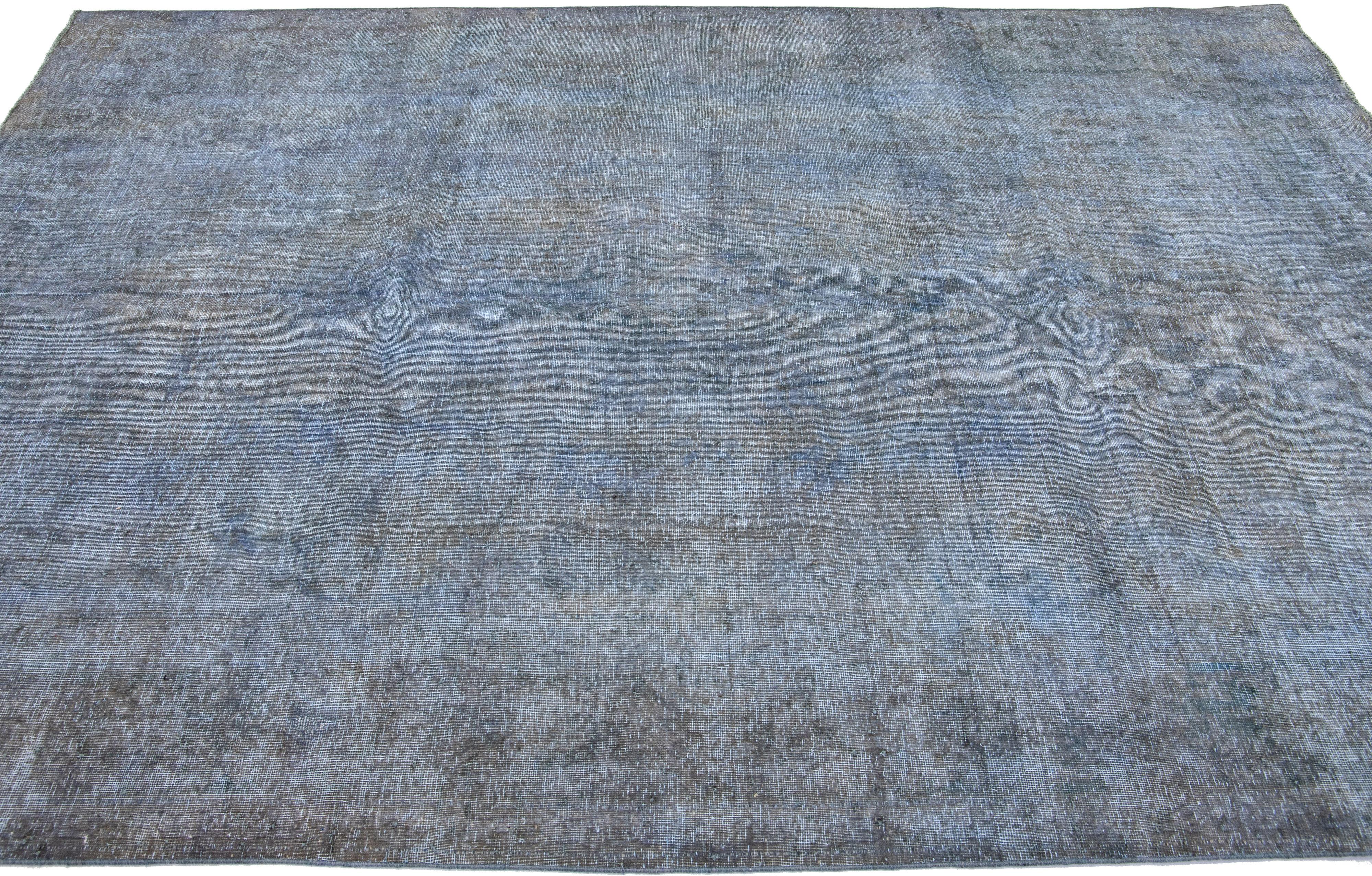 Hand-Knotted Vintage Persian Overdyed Handmade Medallion Blue Wool Rug For Sale