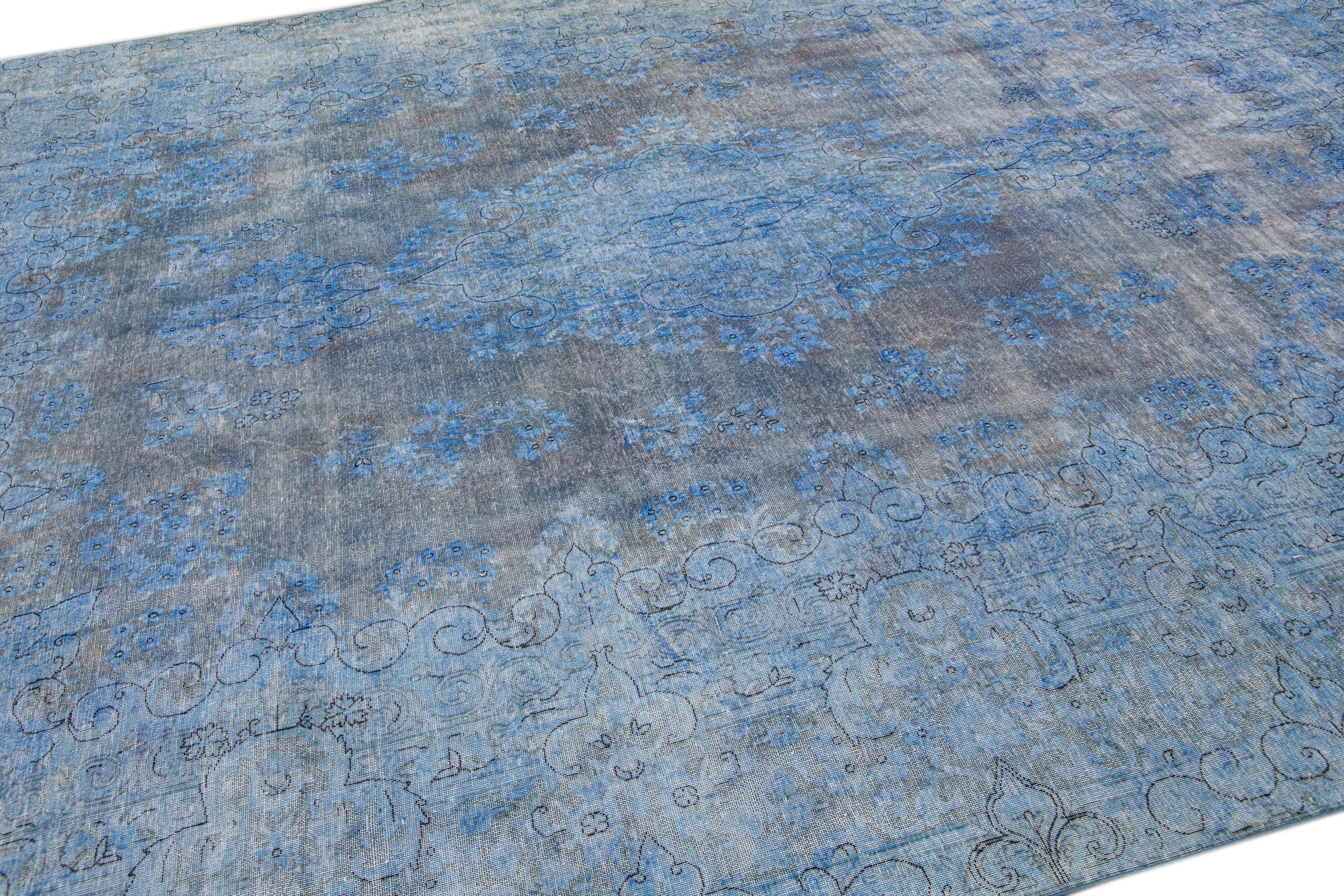 Vintage Persian Overdyed Handmade Medallion Blue Wool Rug In Good Condition For Sale In Norwalk, CT
