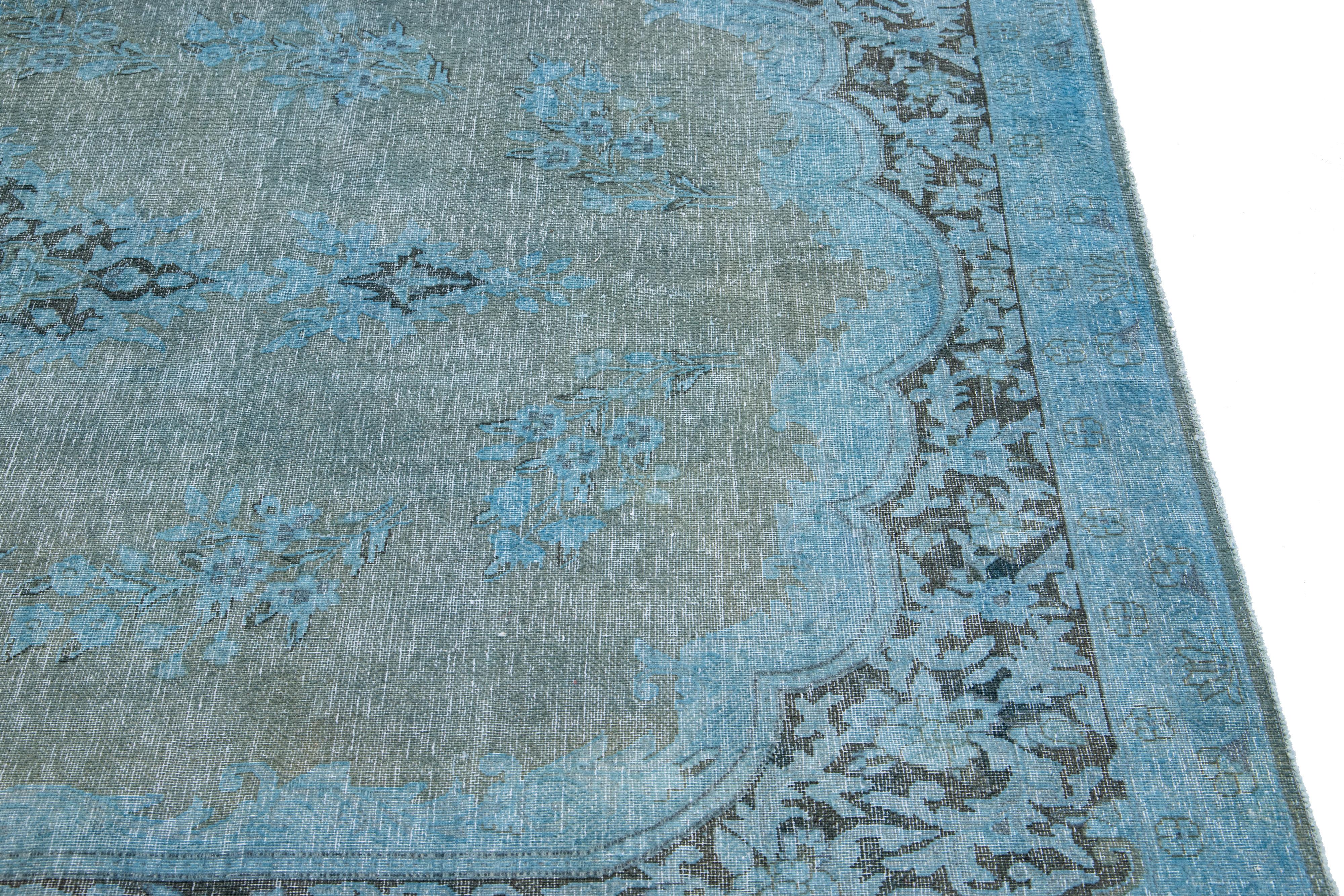 20th Century Vintage Persian Overdyed Handmade Medallion Blue Wool Rug For Sale
