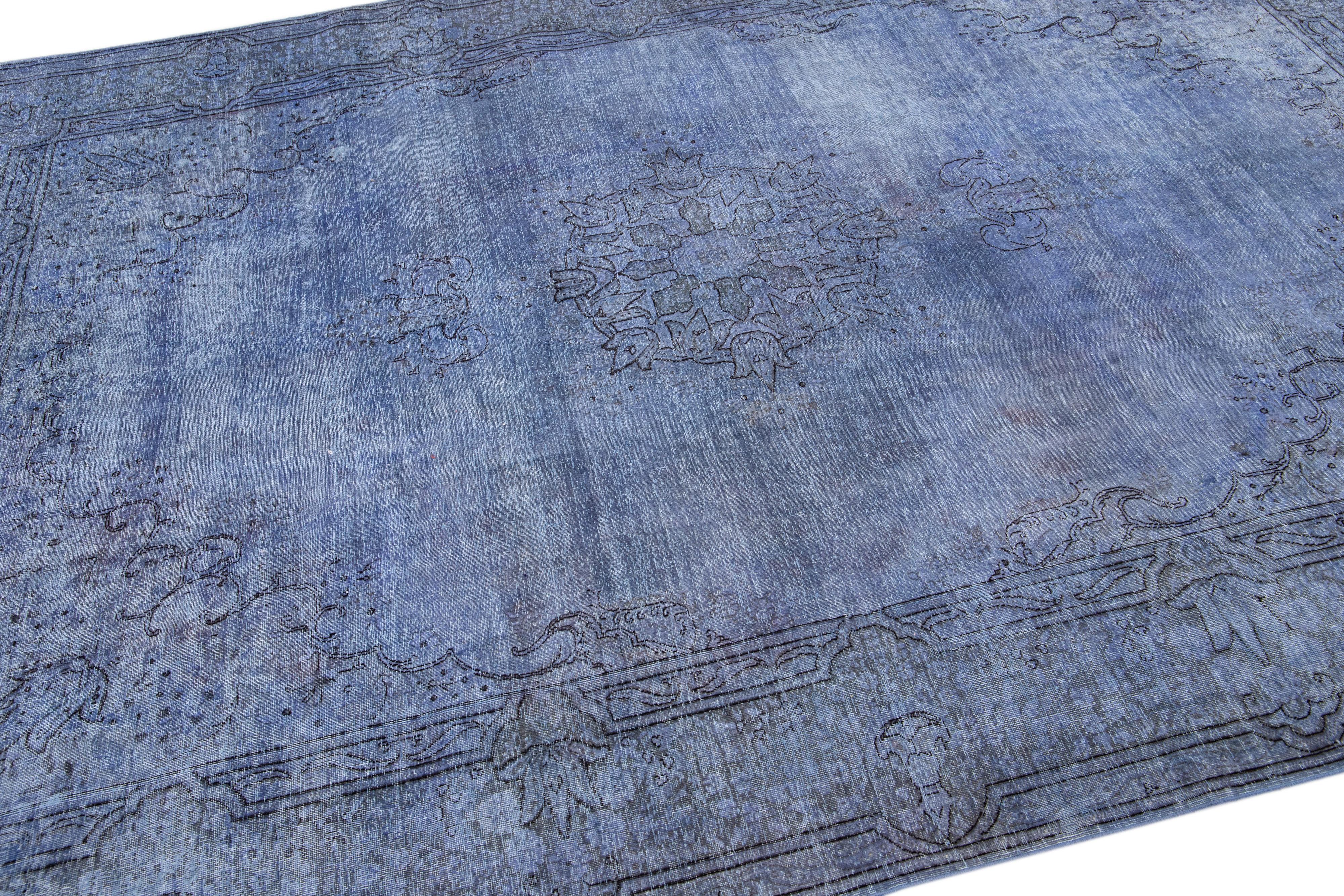 20th Century Vintage Persian Overdyed Handmade Medallion Blue Wool Rug For Sale