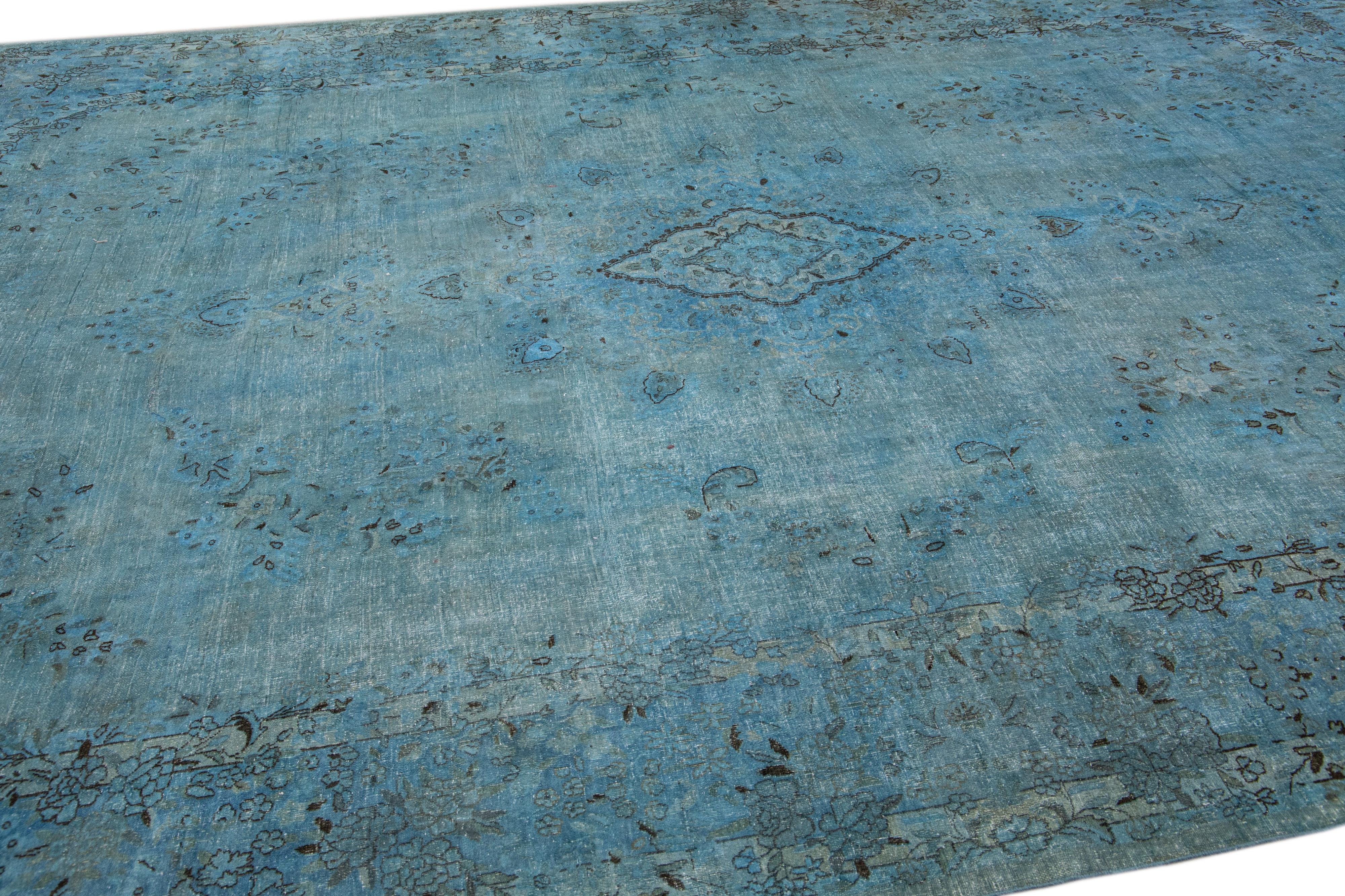 Vintage Persian Overdyed Handmade Medallion Blue Wool Rug For Sale 1