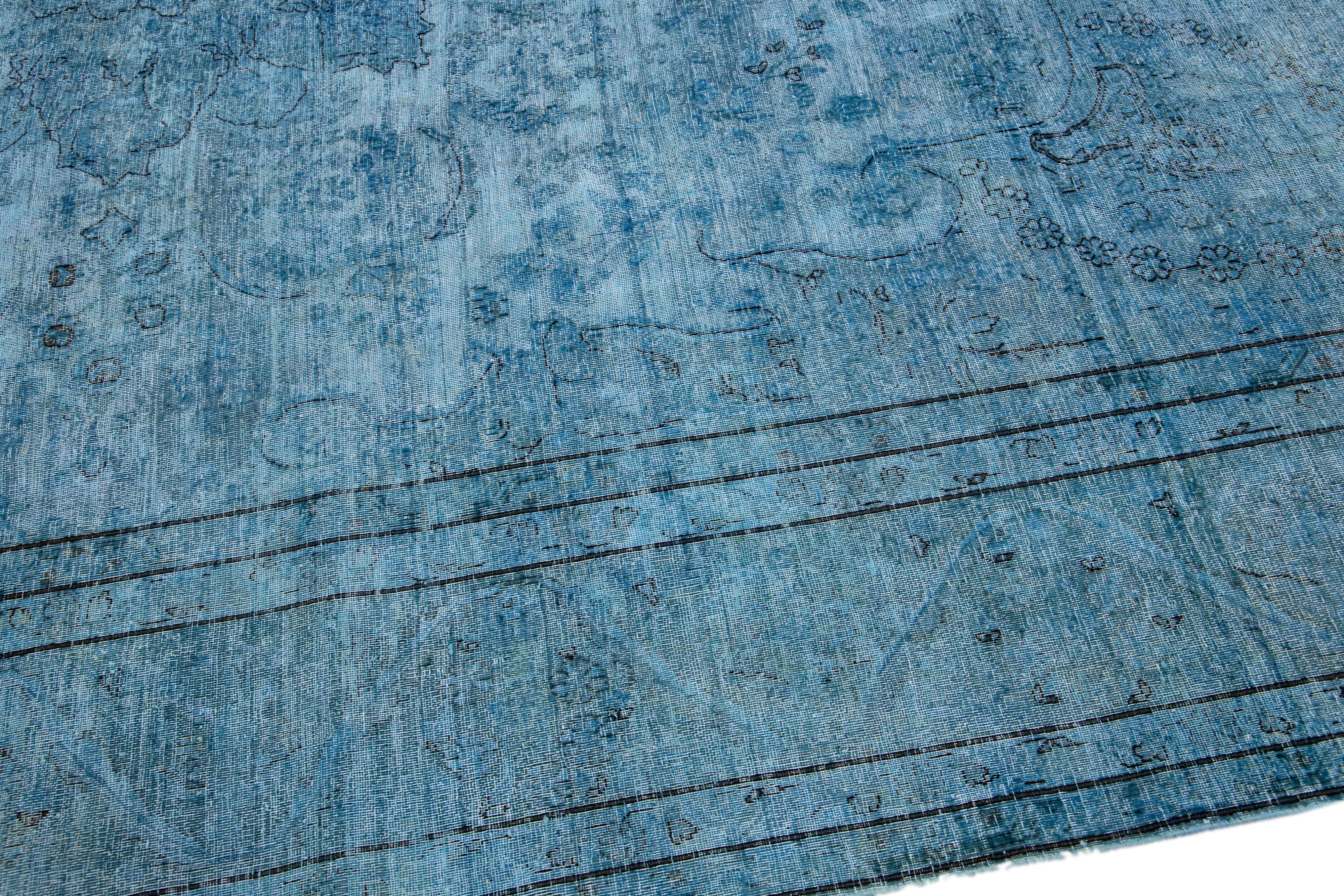 Vintage Persian Overdyed Handmade Medallion Blue Wool Rug For Sale 2