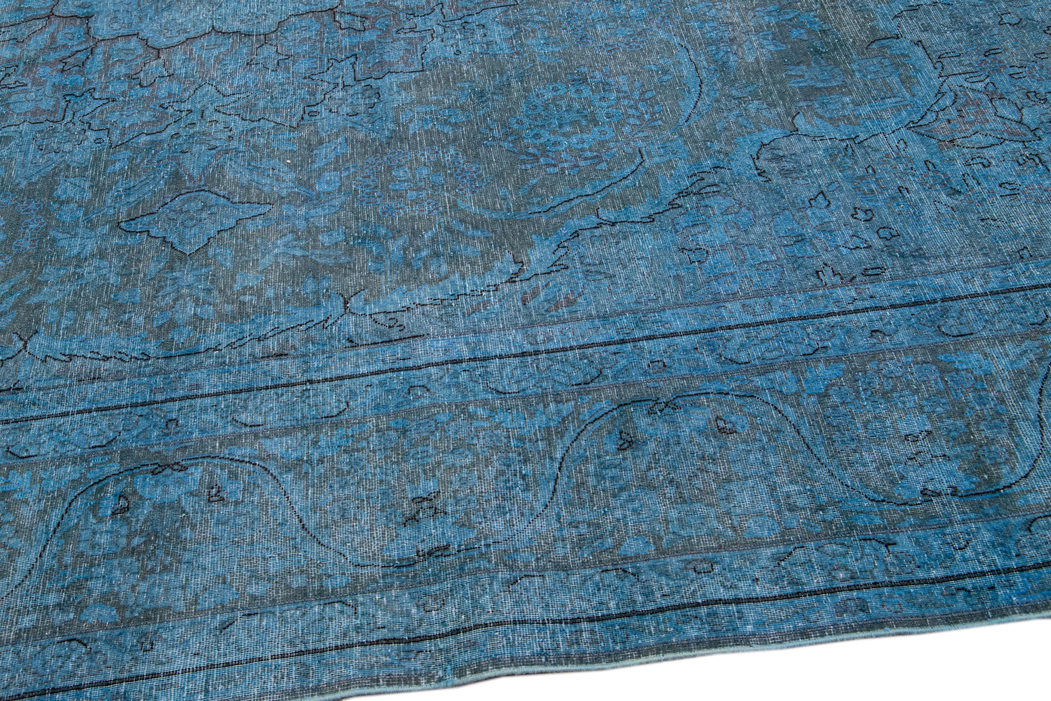 Vintage Persian Overdyed Handmade Medallion Blue Wool Rug For Sale 2