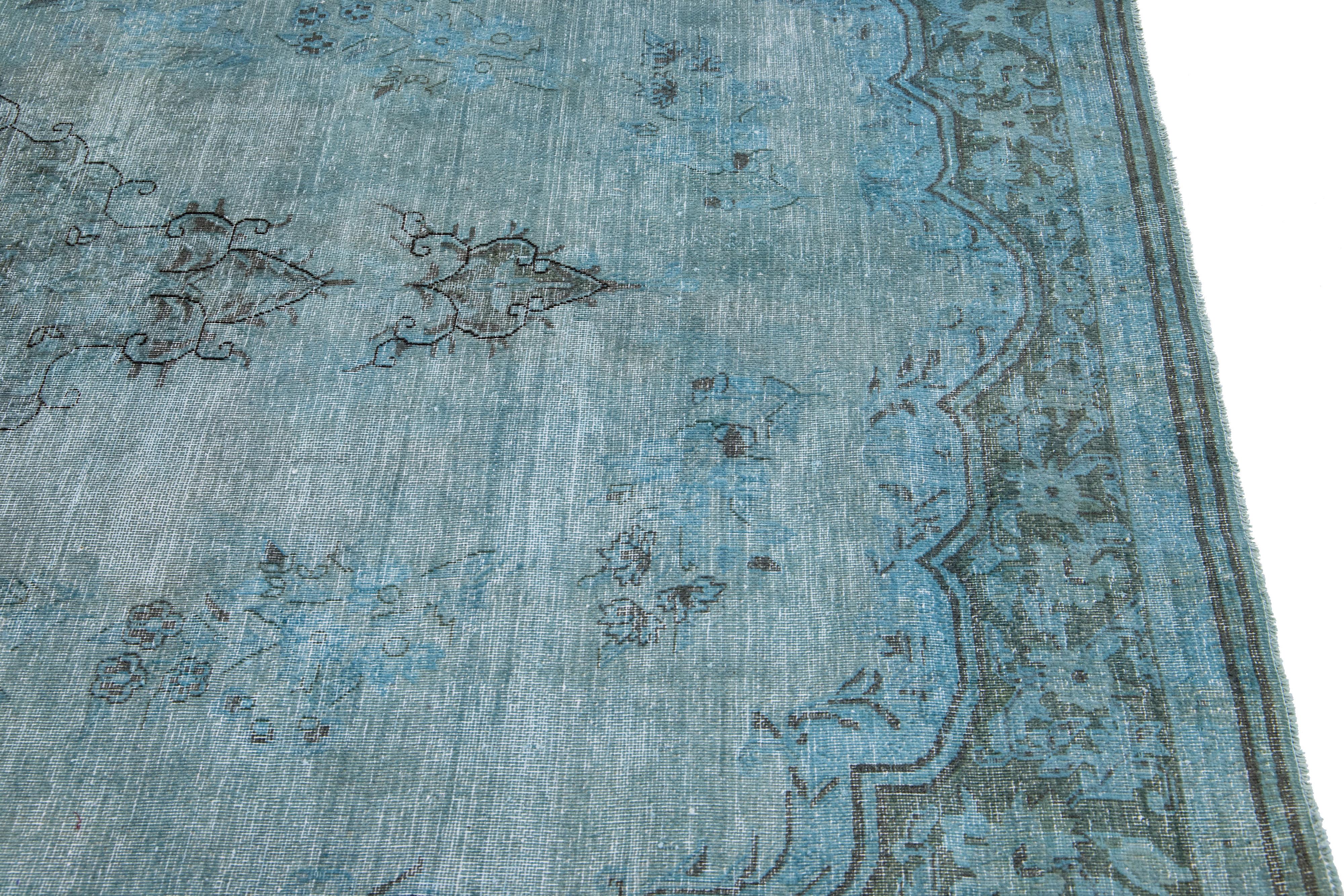 Vintage Persian Overdyed Handmade Medallion Blue Wool Rug For Sale 3