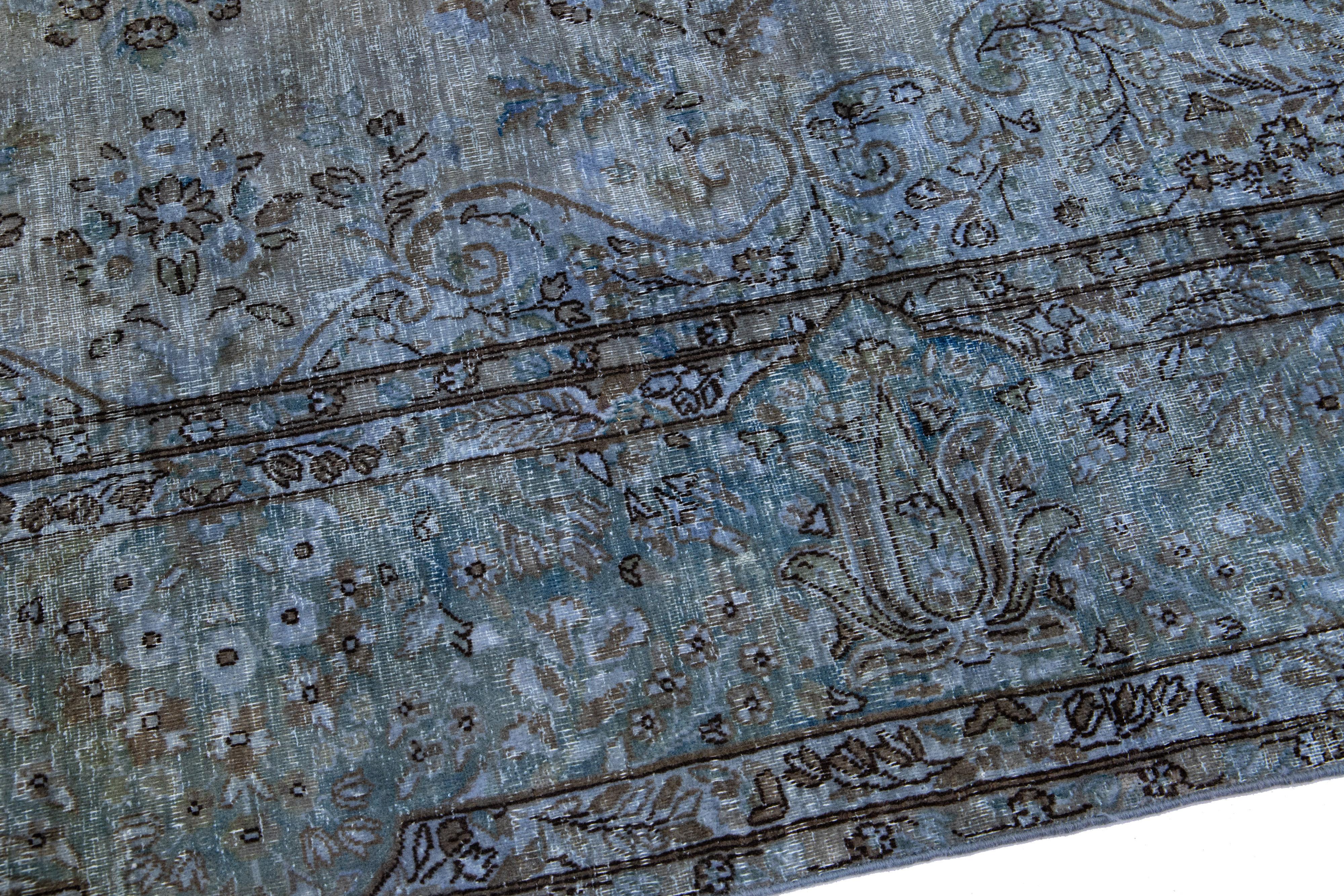 Vintage Persian Overdyed Handmade Medallion Blue Wool Rug For Sale 3