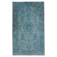 Tapis persan vintage teinté à la main en laine bleue avec médaillon, fait à la main