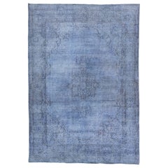 Vintage Persian Overdyed Handmade Medallion Blue Wool Rug