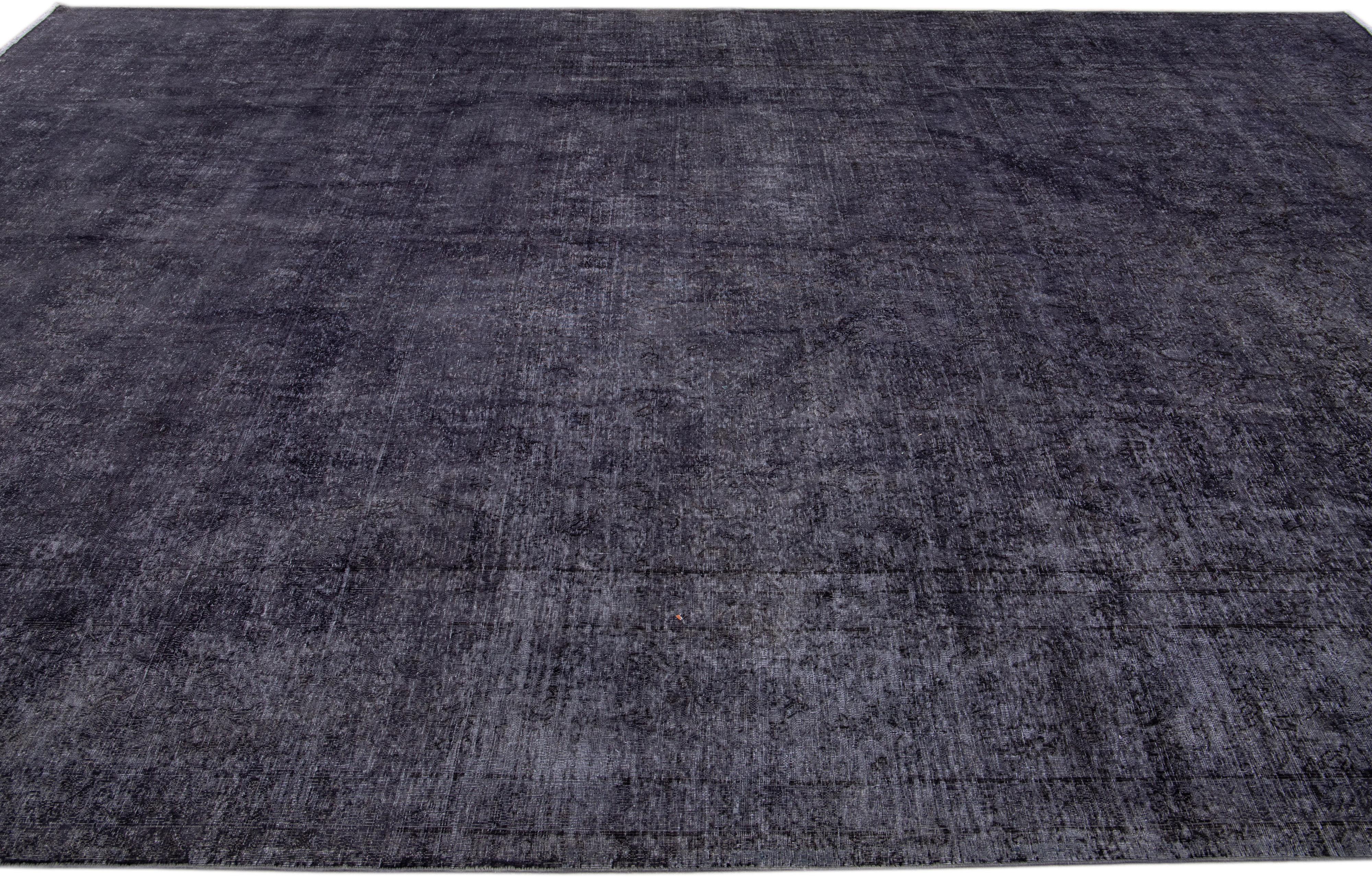 Hand-Knotted Vintage Persian Overdyed Handmade Medallion Gray Wool Rug For Sale