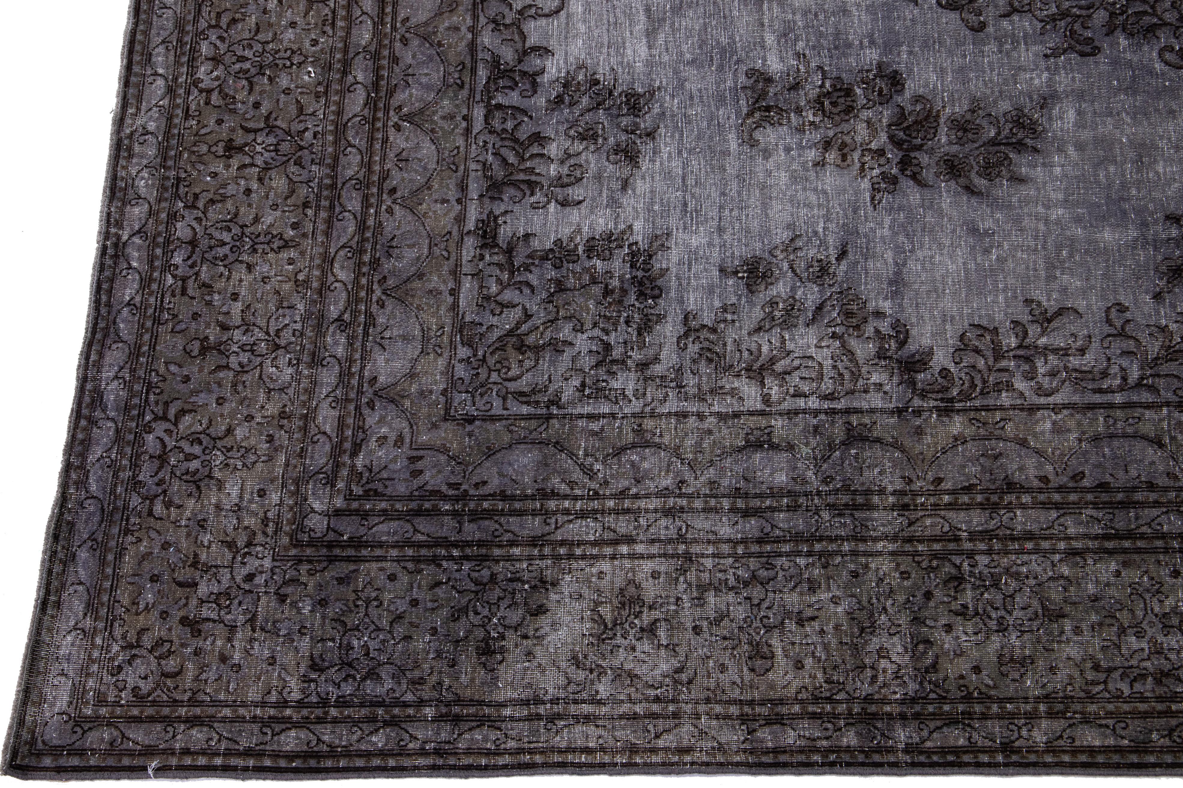 Vintage Persian Overdyed Handmade Medallion Gray Wool Rug In Distressed Condition For Sale In Norwalk, CT