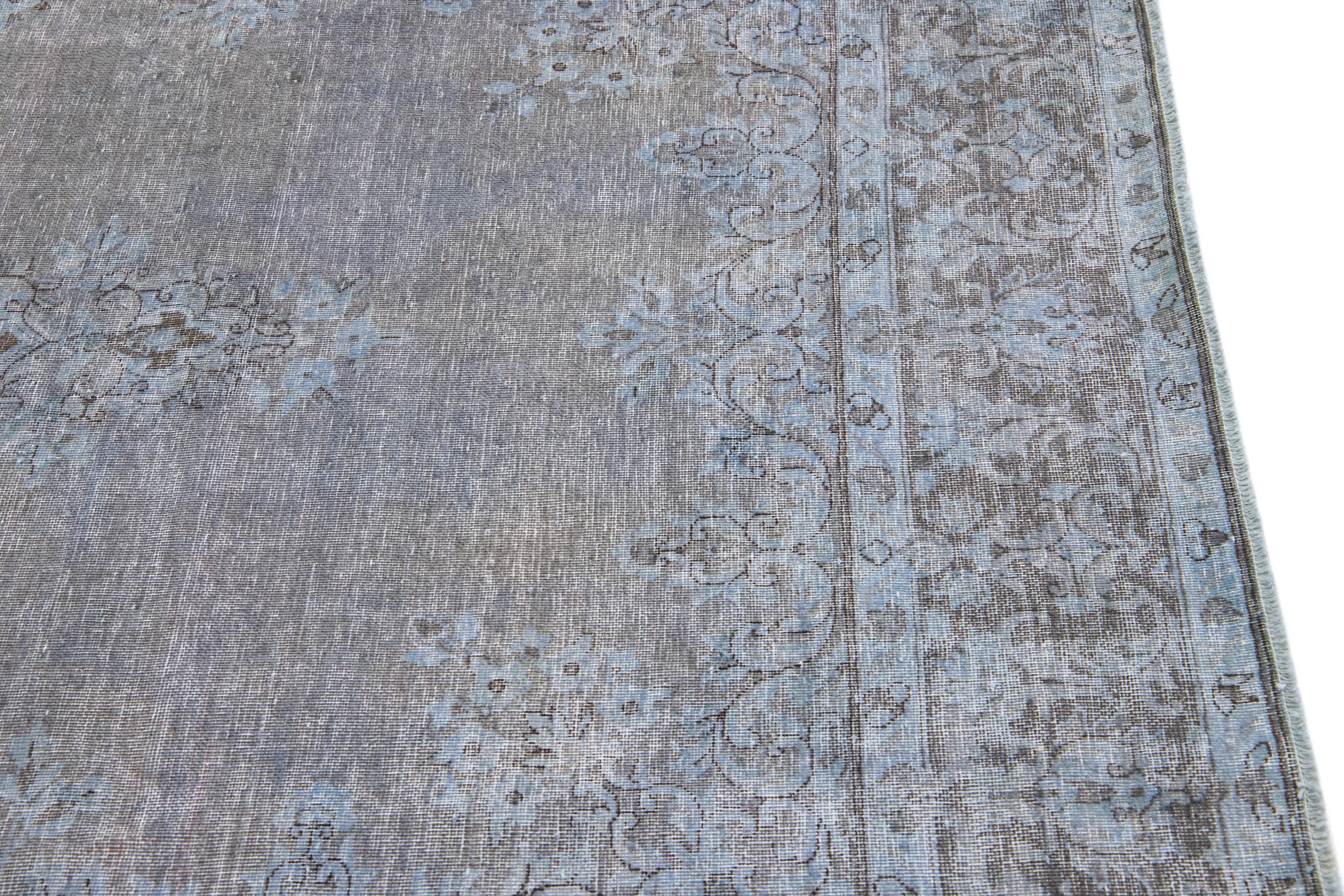 Vintage Persian Overdyed Handmade Medallion Gray Wool Rug In Good Condition For Sale In Norwalk, CT