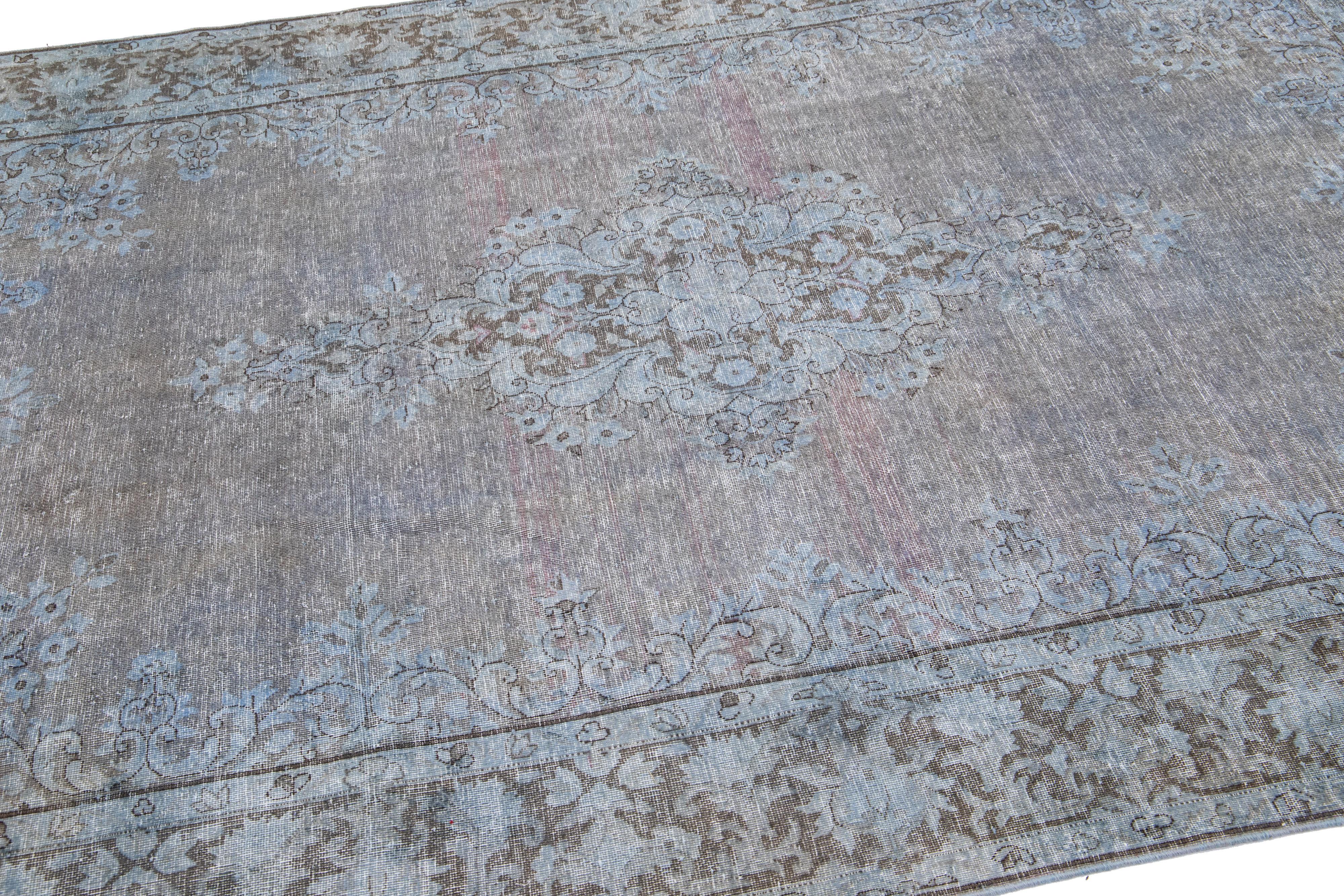 20th Century Vintage Persian Overdyed Handmade Medallion Gray Wool Rug For Sale