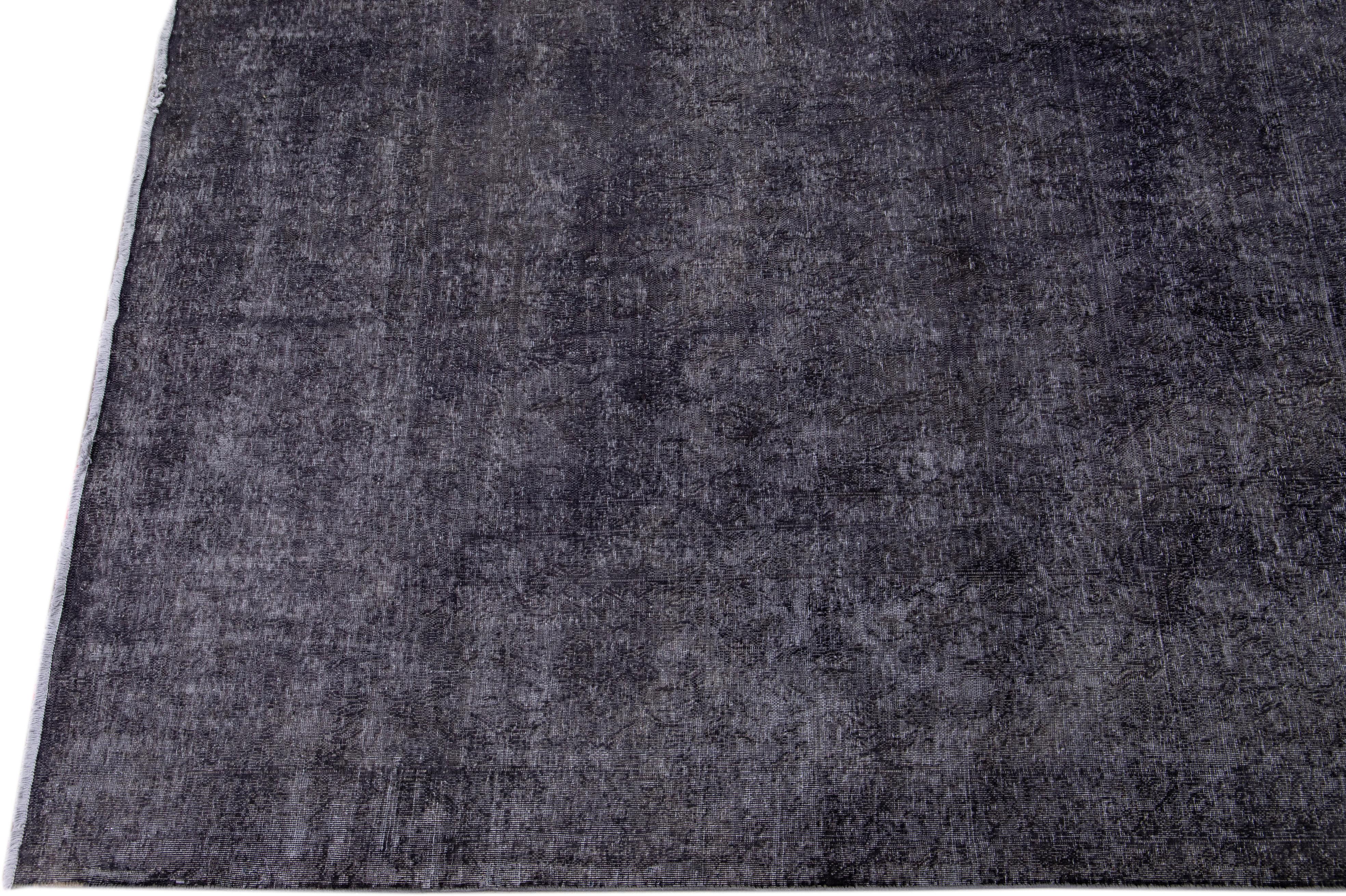Vintage Persian Overdyed Handmade Medallion Gray Wool Rug For Sale 1