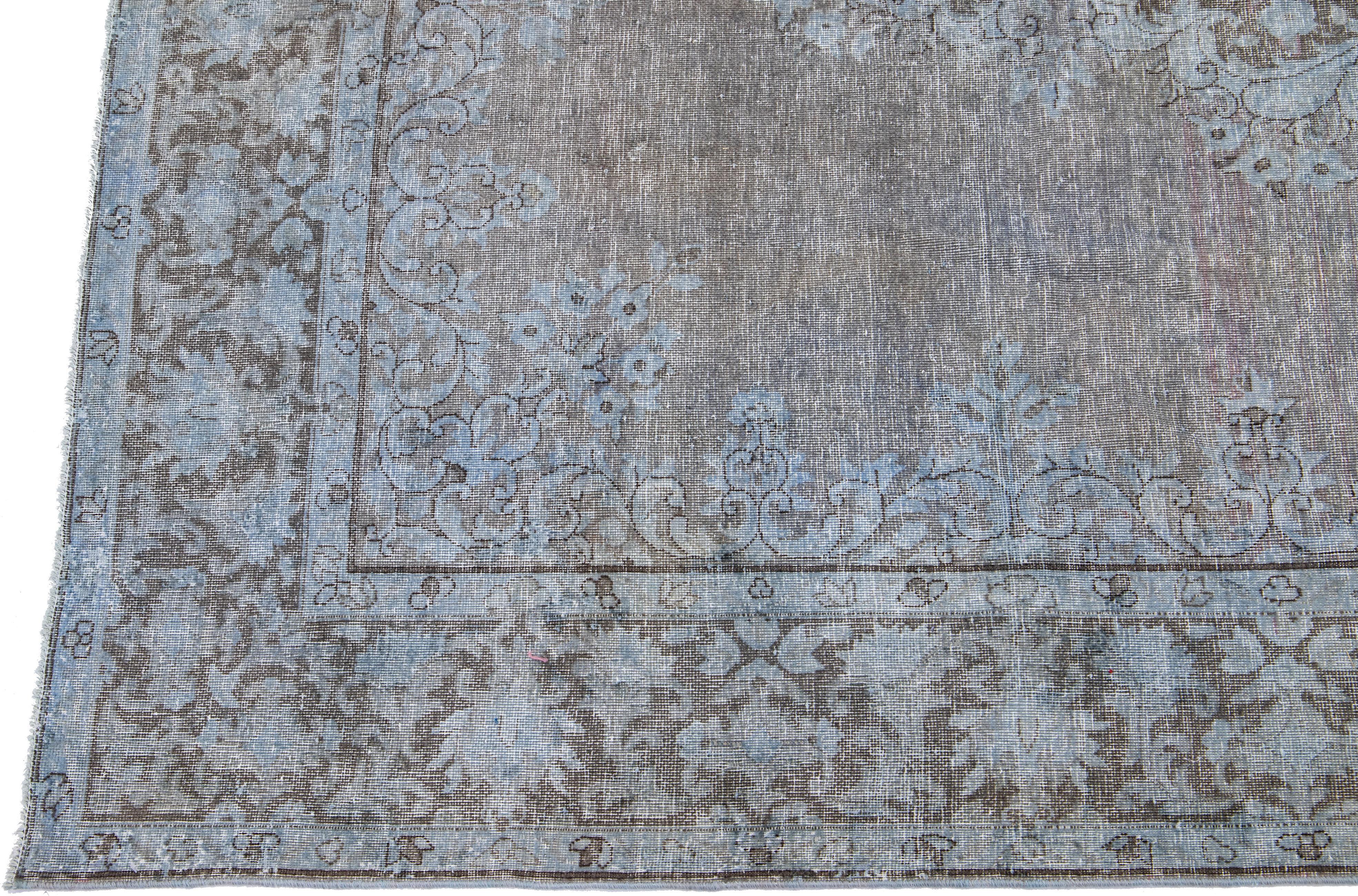 Vintage Persian Overdyed Handmade Medallion Gray Wool Rug For Sale 1