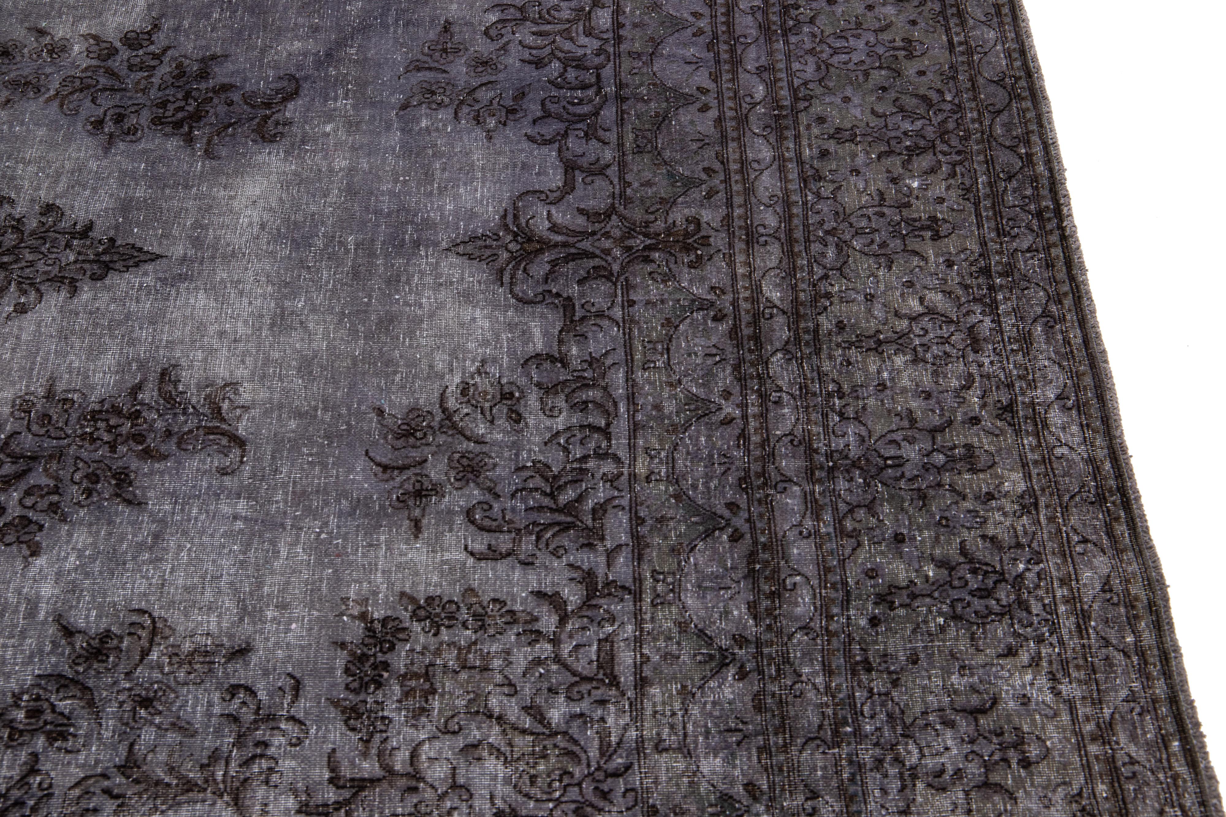 Vintage Persian Overdyed Handmade Medallion Gray Wool Rug For Sale 2