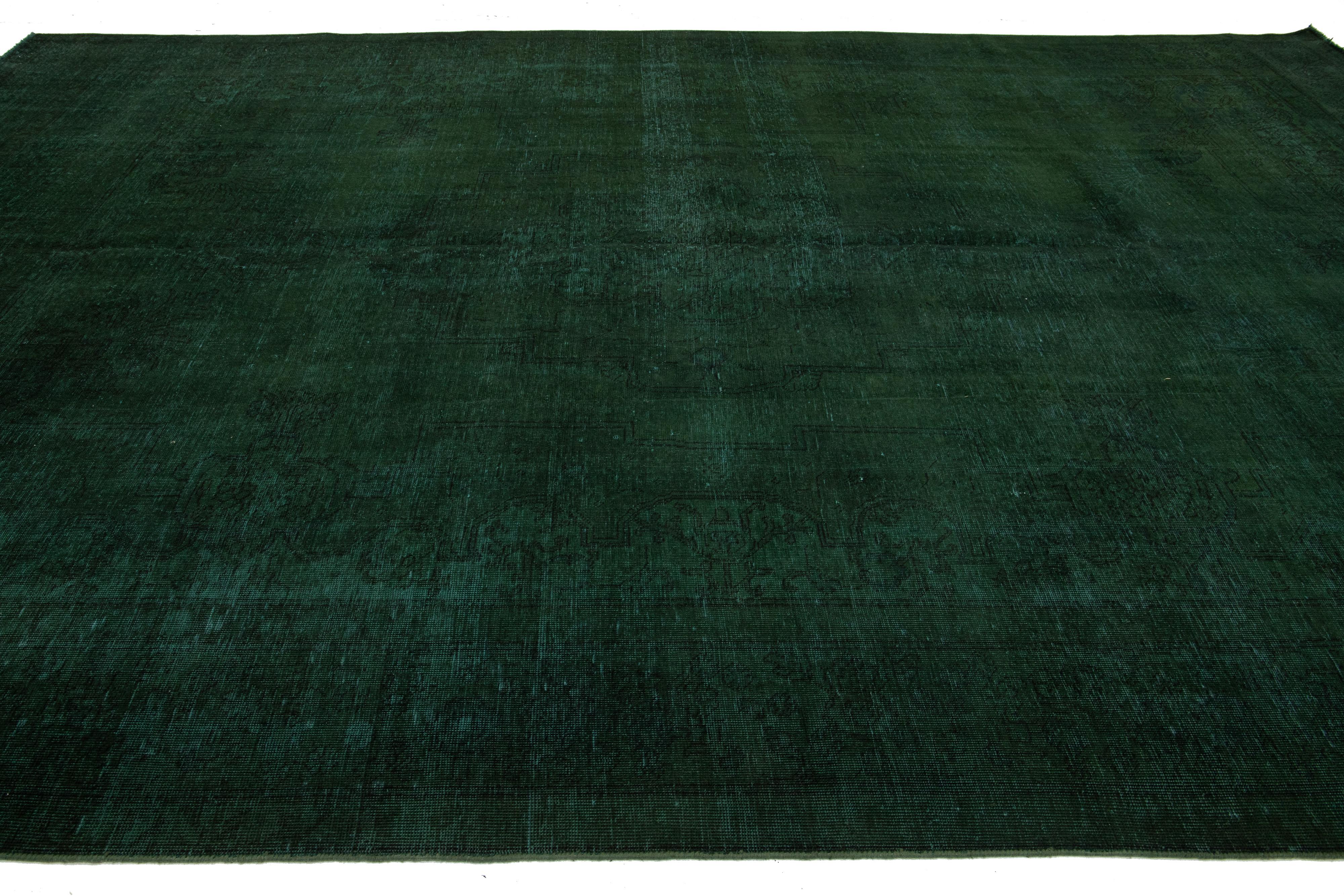 Vintage Persian Overdyed Handmade Wool Rug With Allover Design In Green For Sale 3