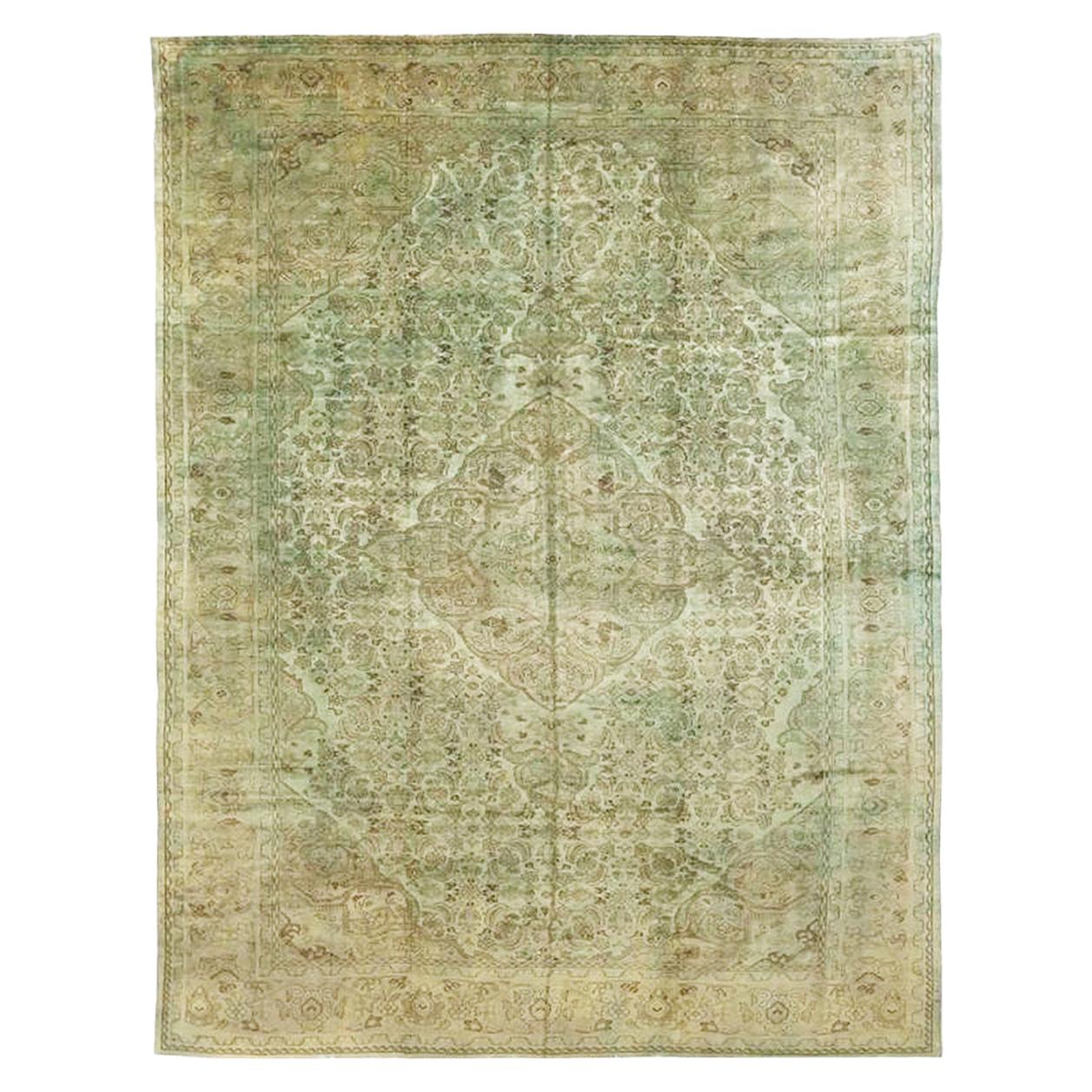 Vintage Persian Overdyed Rug in Green and Brown Motif