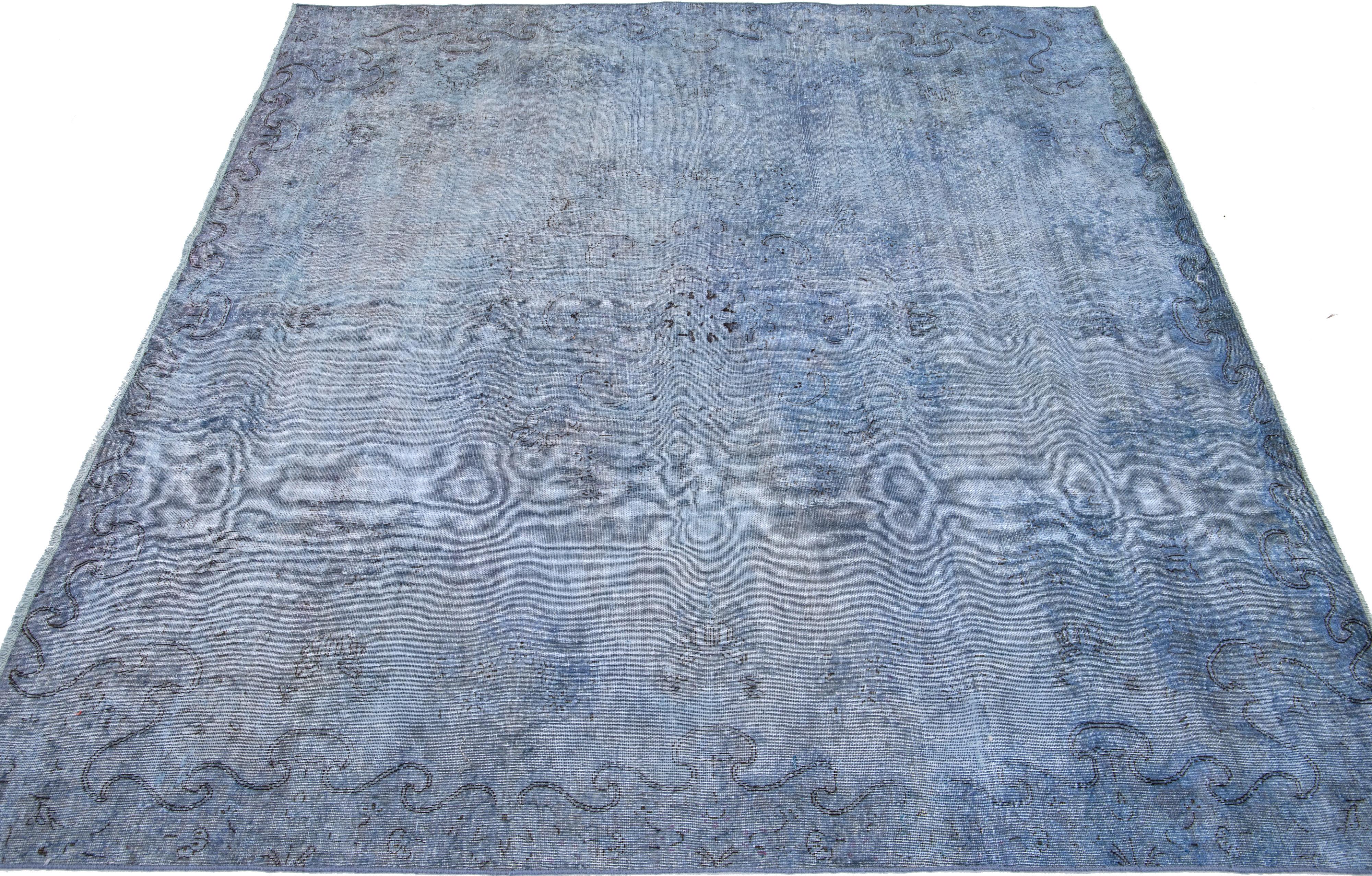 Islamic Vintage Persian Overdyed Square Handmade Medallion Blue Wool Rug For Sale