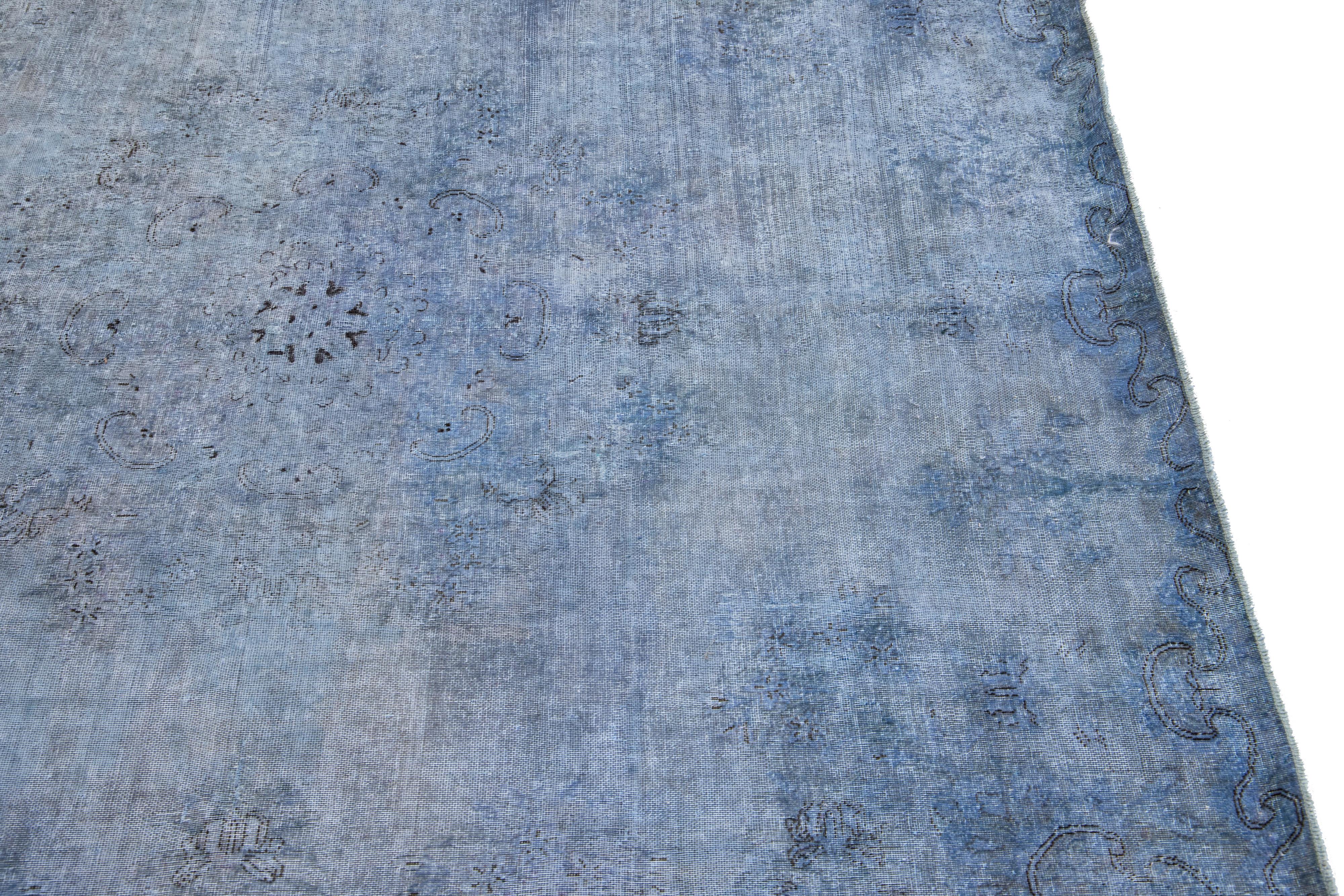Vintage Persian Overdyed Square Handmade Medallion Blue Wool Rug In Good Condition For Sale In Norwalk, CT