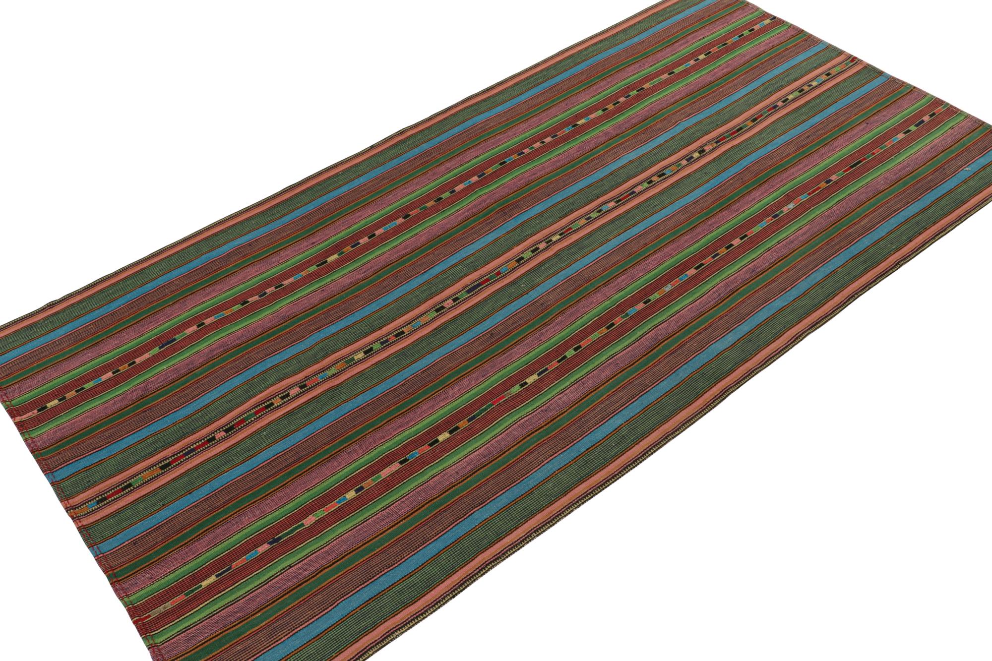 Hand-Woven Vintage Persian Palas Kilim in Multicolor Stripes For Sale