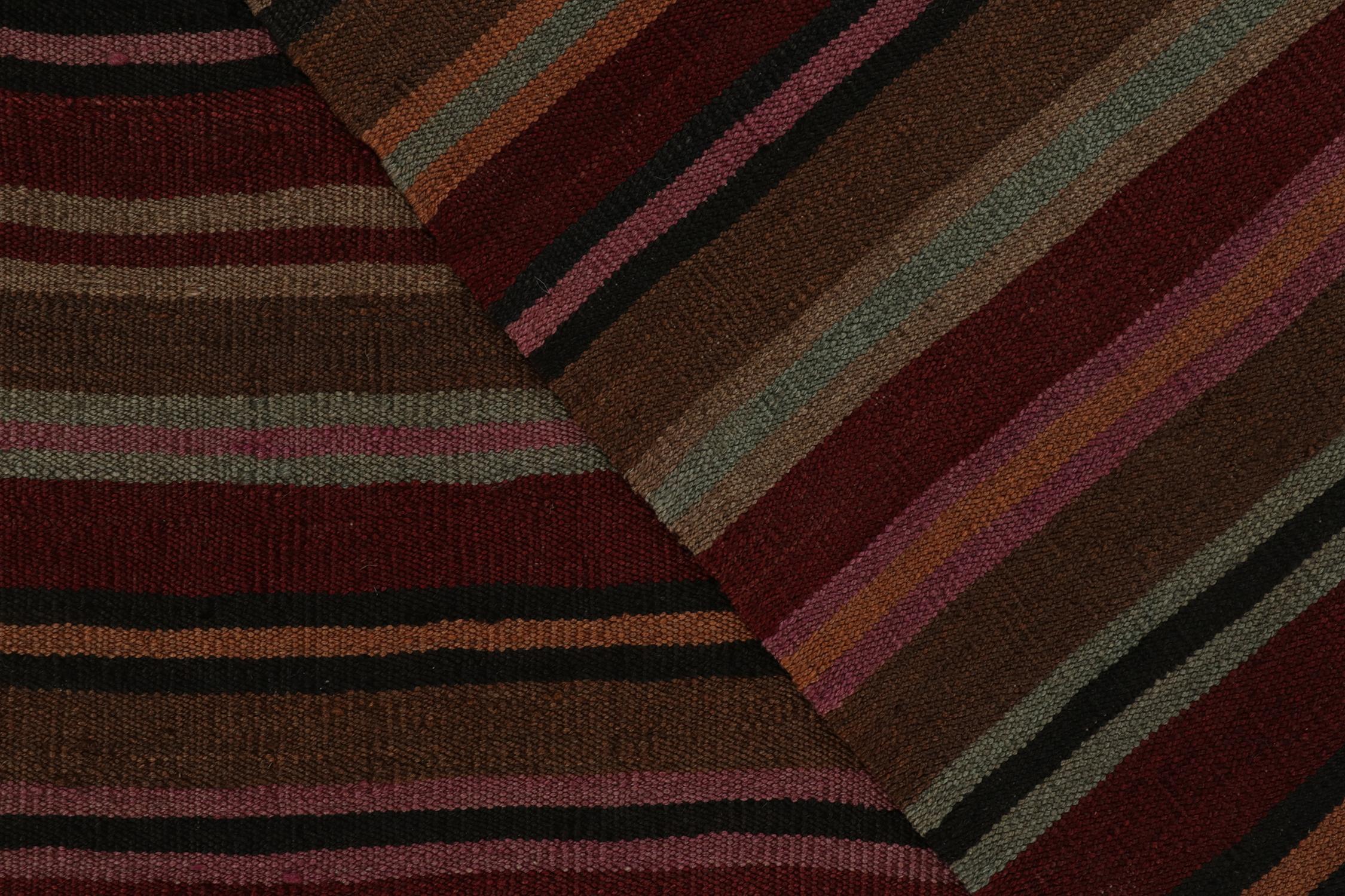 Wool Vintage Persian Paneled Kilim rug in Polychromatic Stripes - by Rug & Kilim For Sale