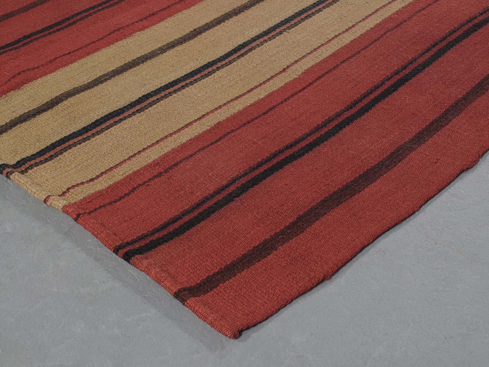 Vintage Persian Pelas Handwoven Flatweave Rug with Yellow and Red Stripes In Good Condition For Sale In New York, NY