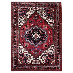 Vintage Persian Heriz Serapi Area Rug in Near Square Size in Geometric Pattern