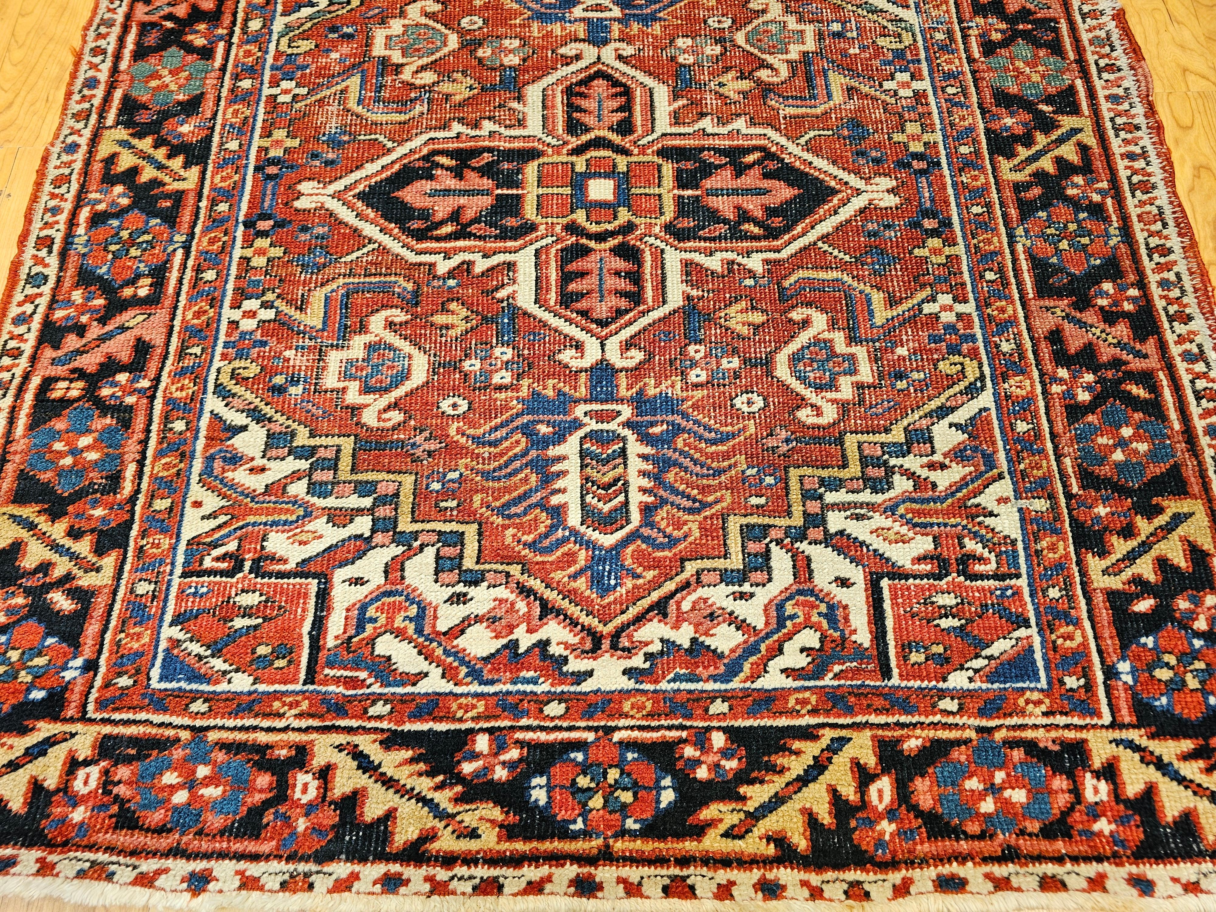 Vegetable Dyed Vintage Persian Heriz Serapi Near Square Area Rug in Green, Blue, Ivory, Red For Sale