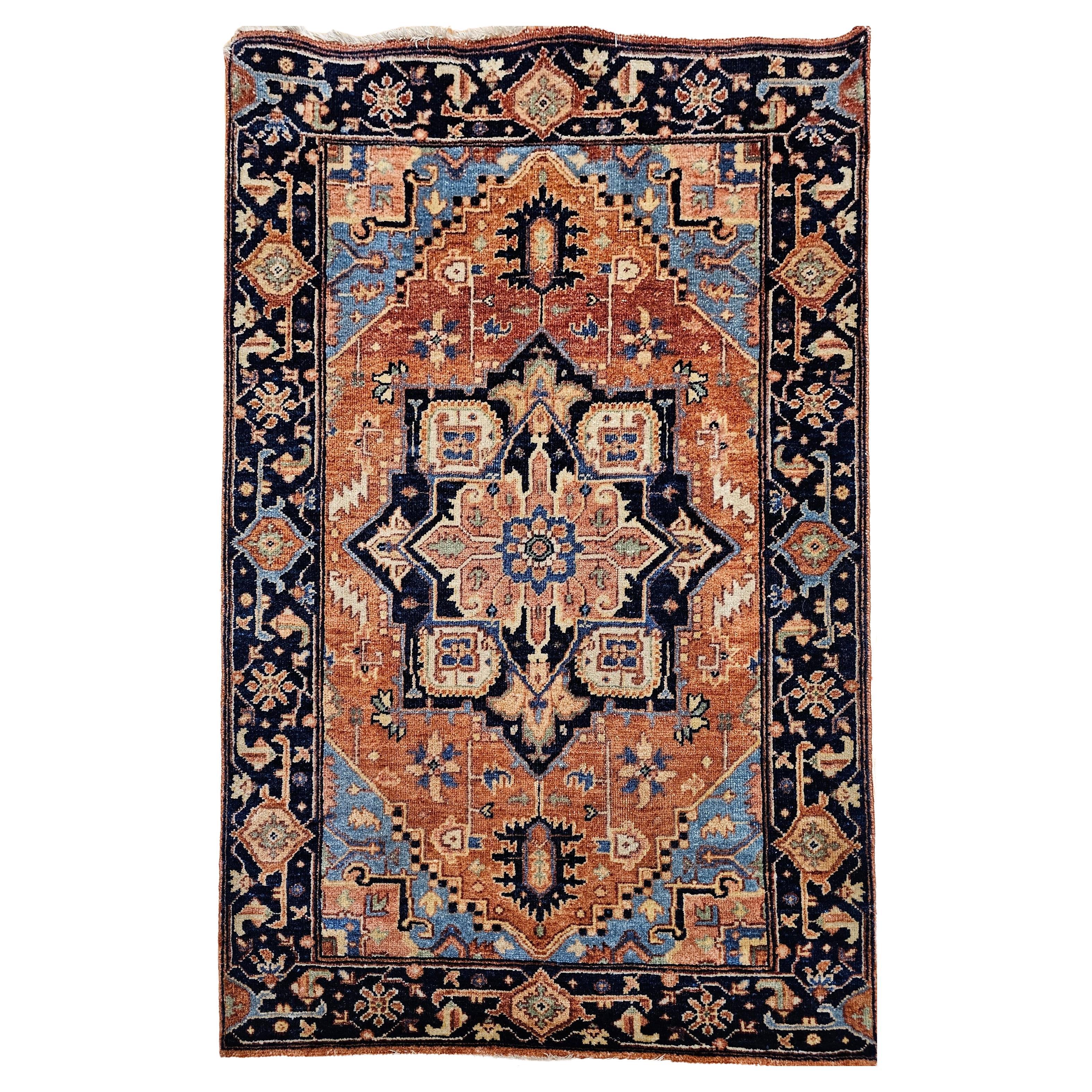 Vintage Persian Persian Heriz Serapi Area Rug in Blue