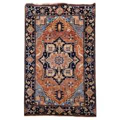 Tappeto persiano vintage Heriz Serapi in blu