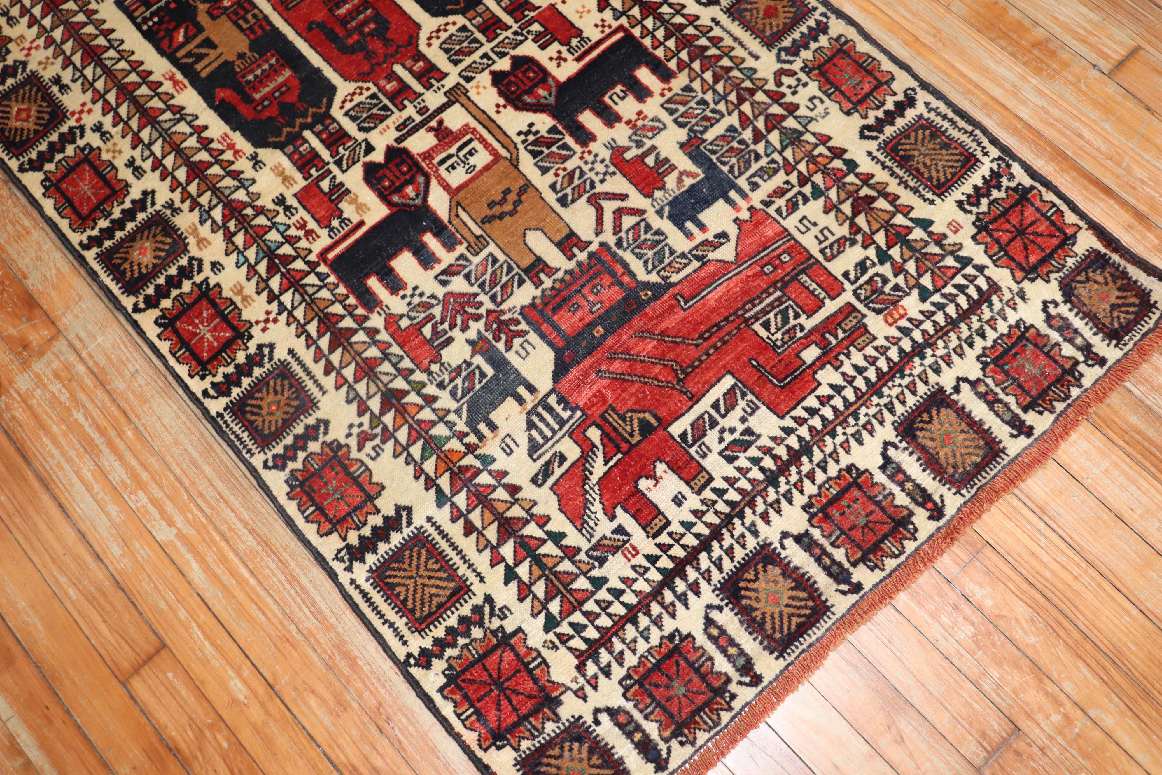 Hand-Knotted Vintage Persian Pictorial Balouch Rug For Sale