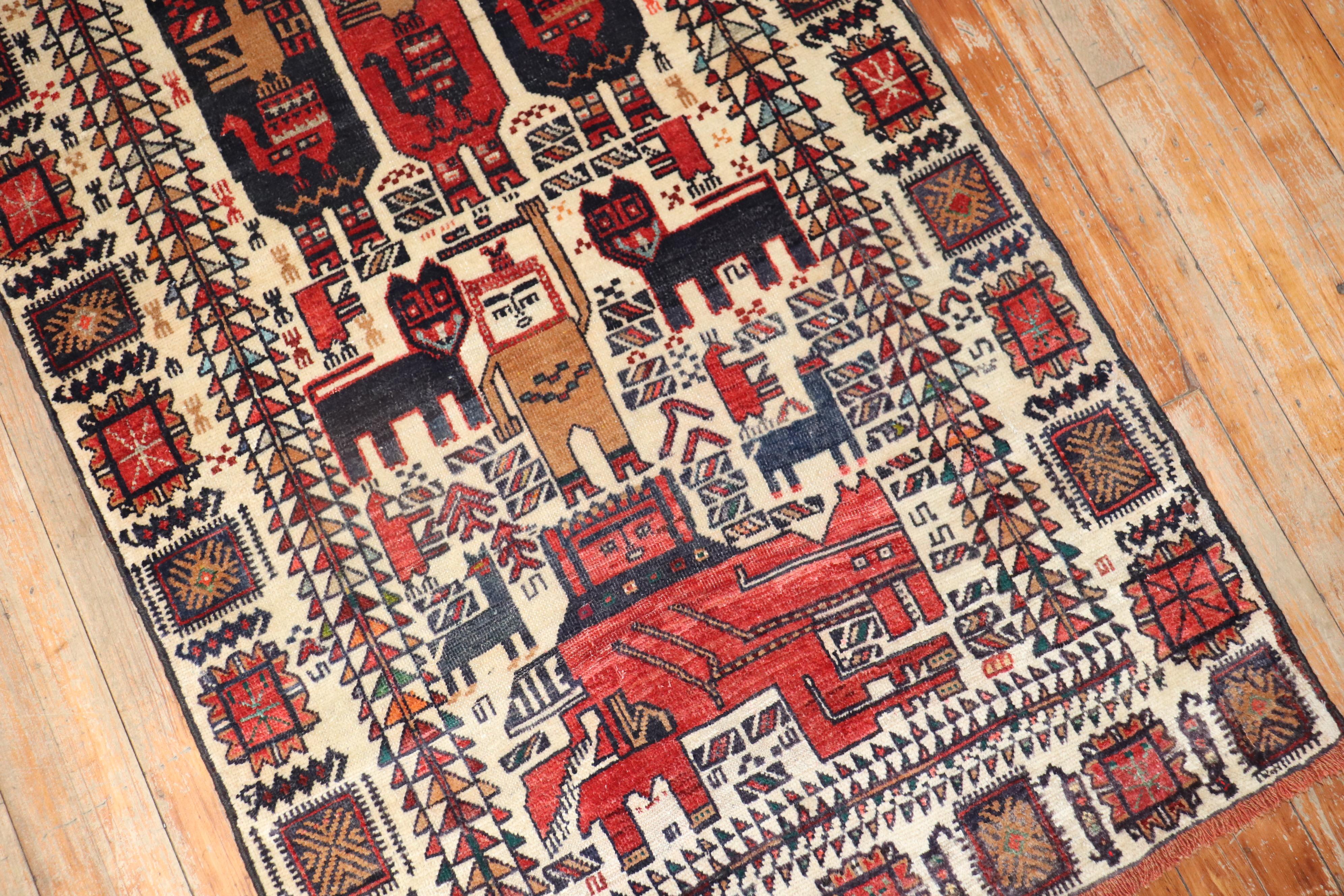 Vintage Persian Pictorial Balouch Rug In Good Condition For Sale In New York, NY