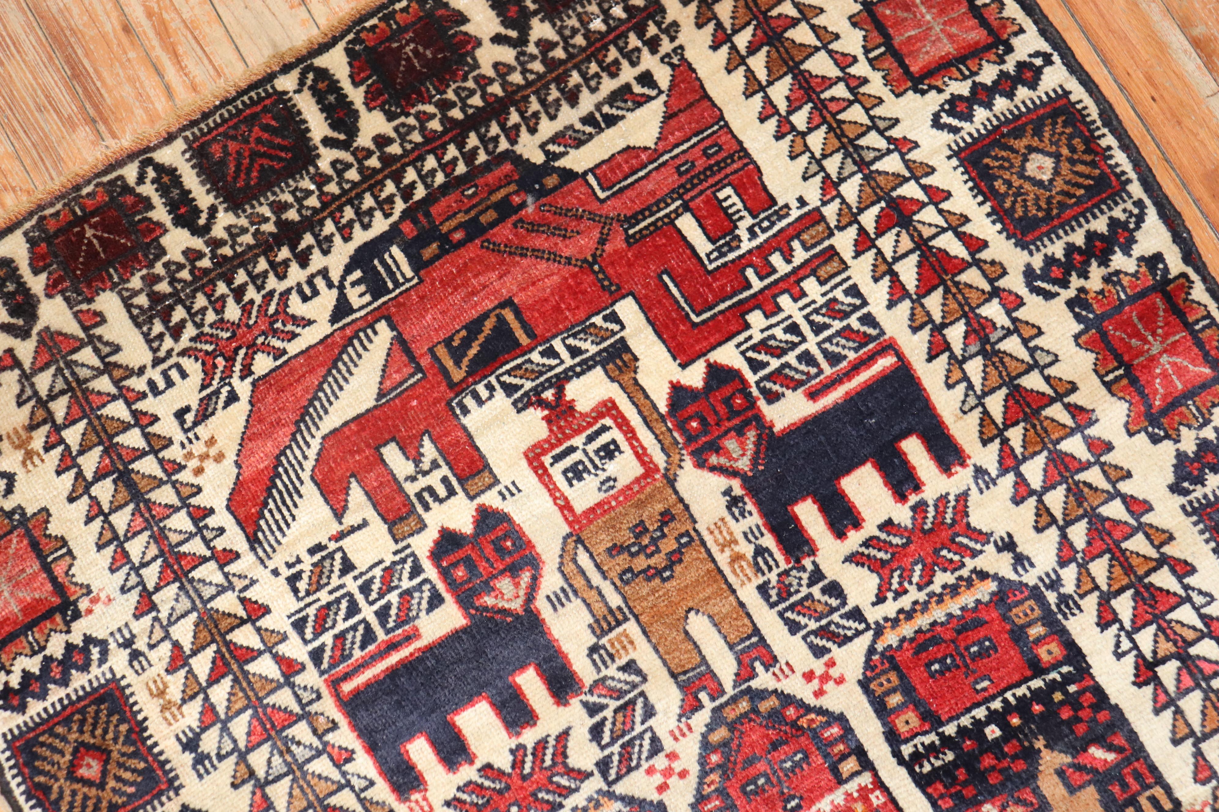 Wool Vintage Persian Pictorial Balouch Rug For Sale