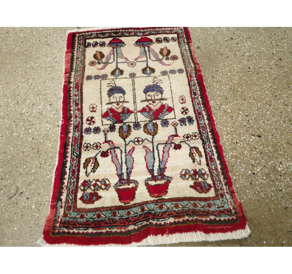 Folk Art Vintage Persian Pictorial Hamadan Rug For Sale