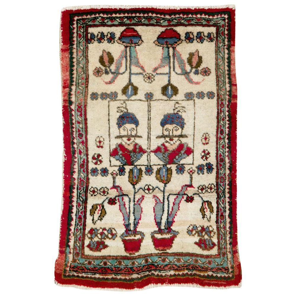 Vintage Persian Pictorial Hamadan Rug For Sale