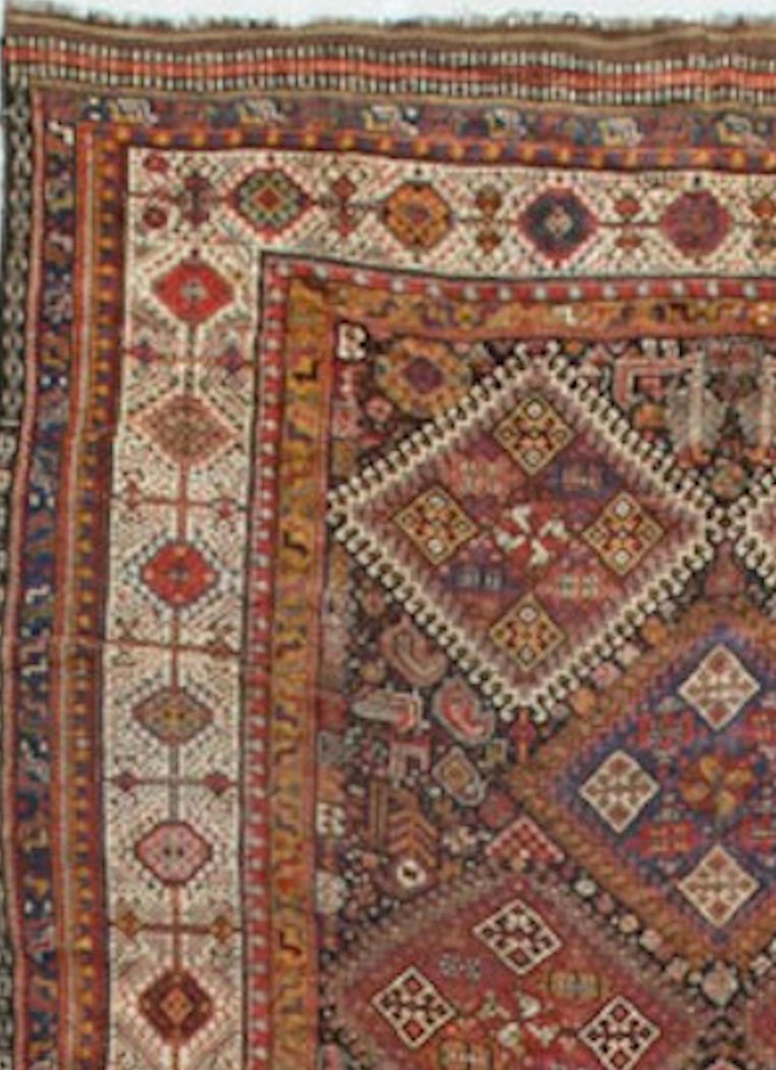This vintage Qashqai is exceptional for a number of reason, the first being its size, hard to find especially in an antique or vintage piece. The beauty of the central field, filled with a vast selection of patterns and colors, is complimented so