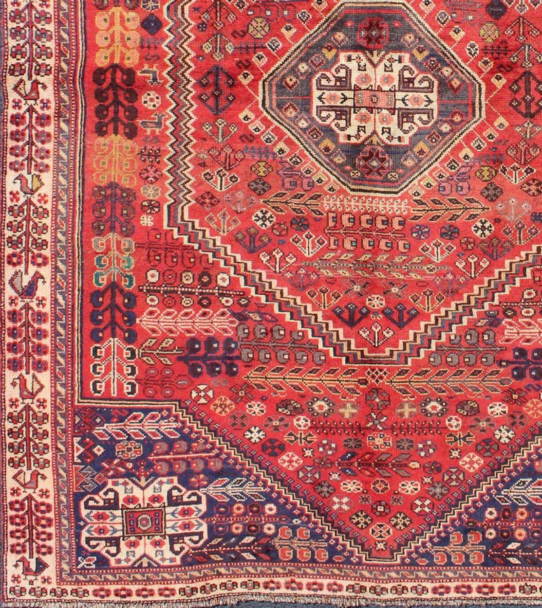 This multicolored Persian rug features an all-over background and a central medallion. 
Measures: 5'5 x 7'10.
List Price   $3,750
Sale Price $1,950