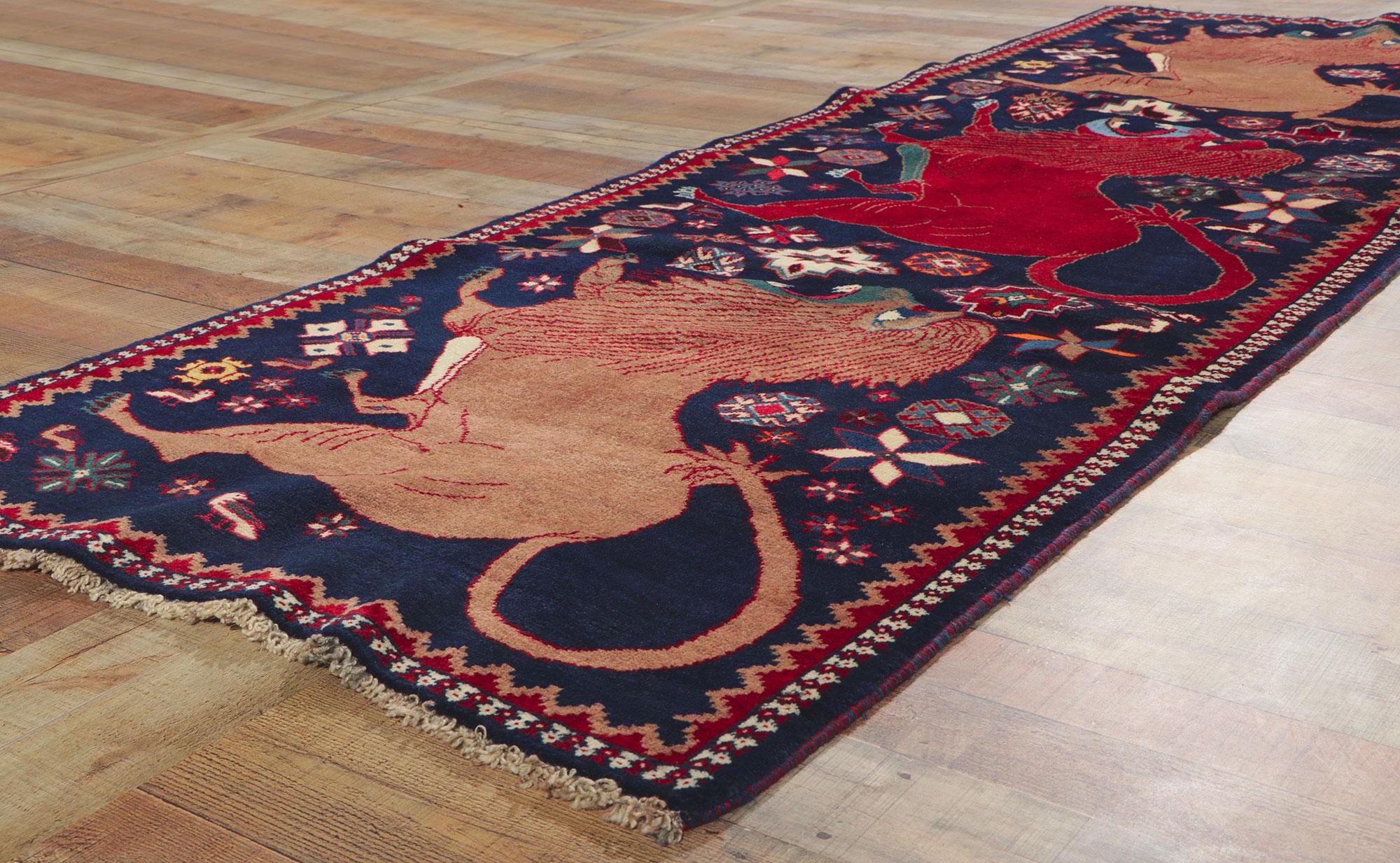 Wool Vintage Persian Qashqai Gabbeh Rug with Zoomorphic Design For Sale