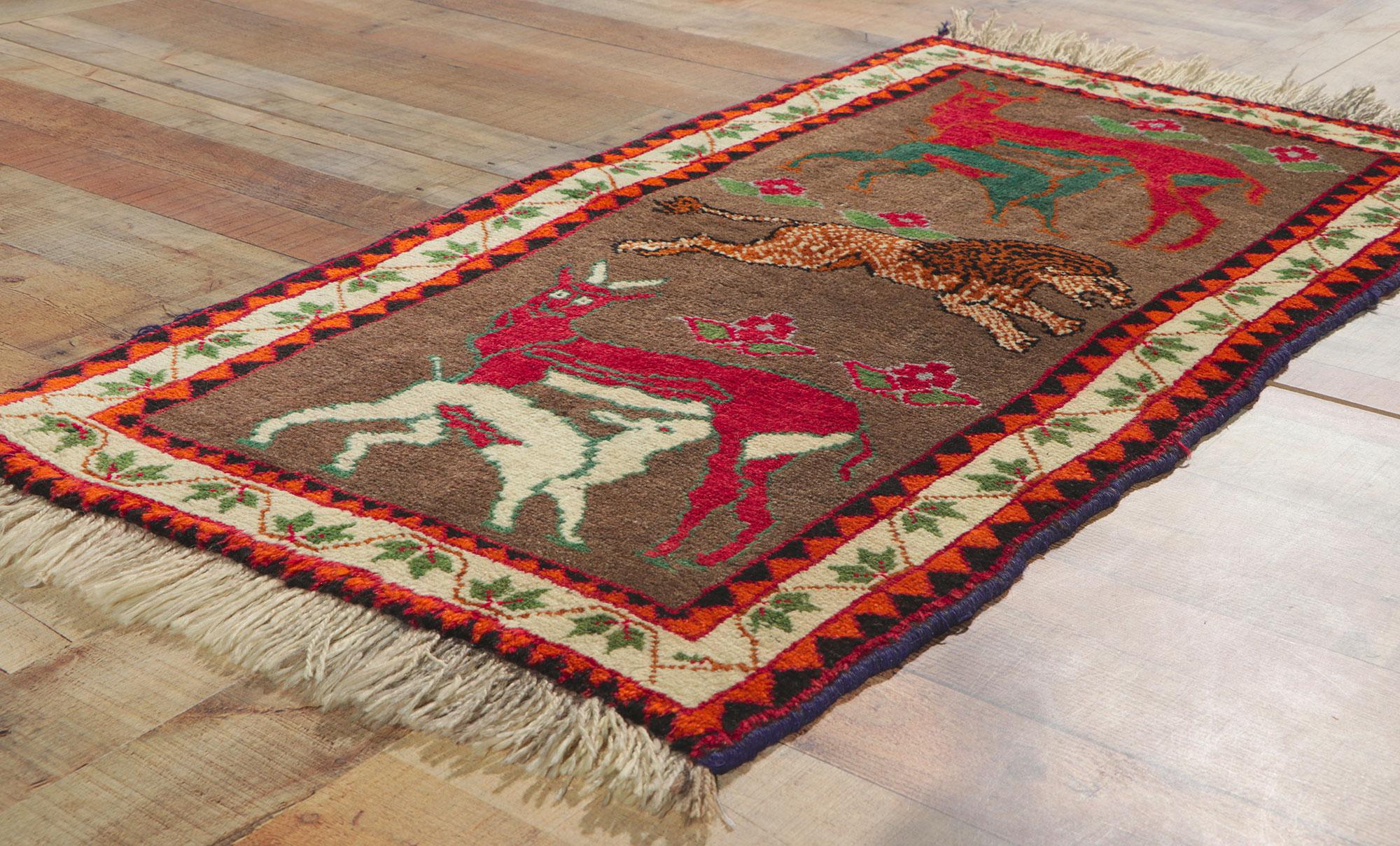 Wool Vintage Persian Qashqai Gabbeh Rug with Zoomorphic Design For Sale