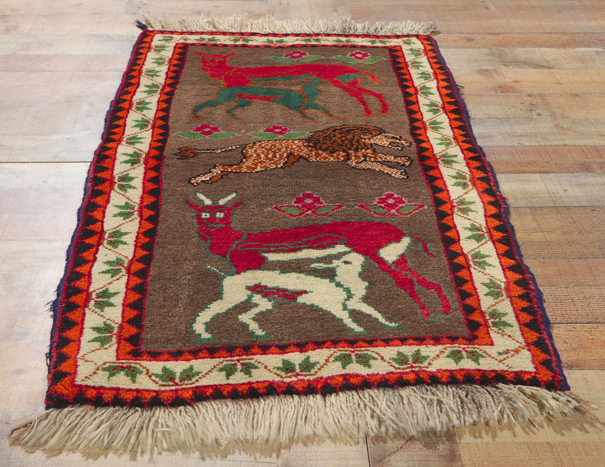 Vintage Persian Qashqai Gabbeh Rug with Zoomorphic Design For Sale 1