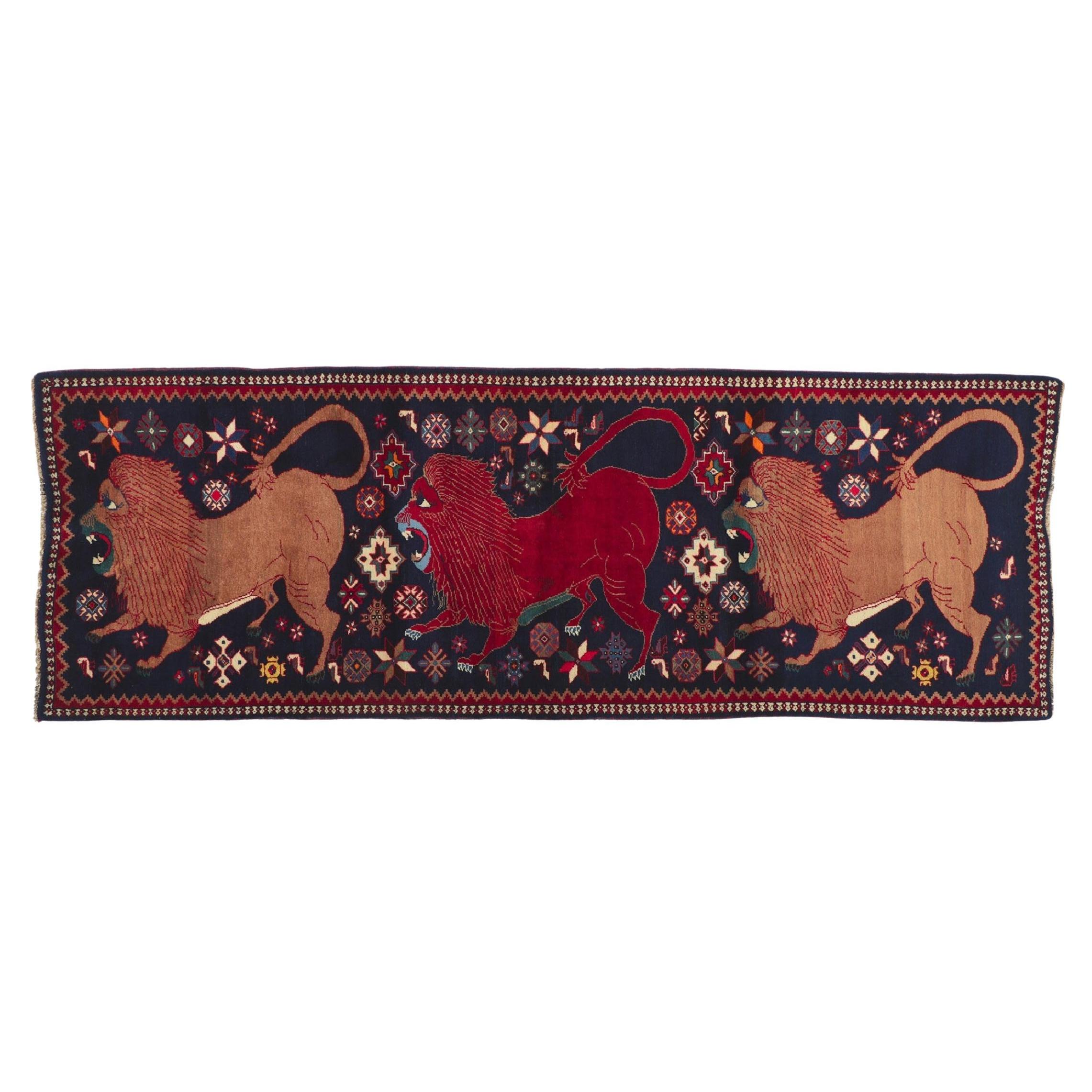 Tapis persan Qashqai Gabbeh vintage à motif zoomorphe en vente