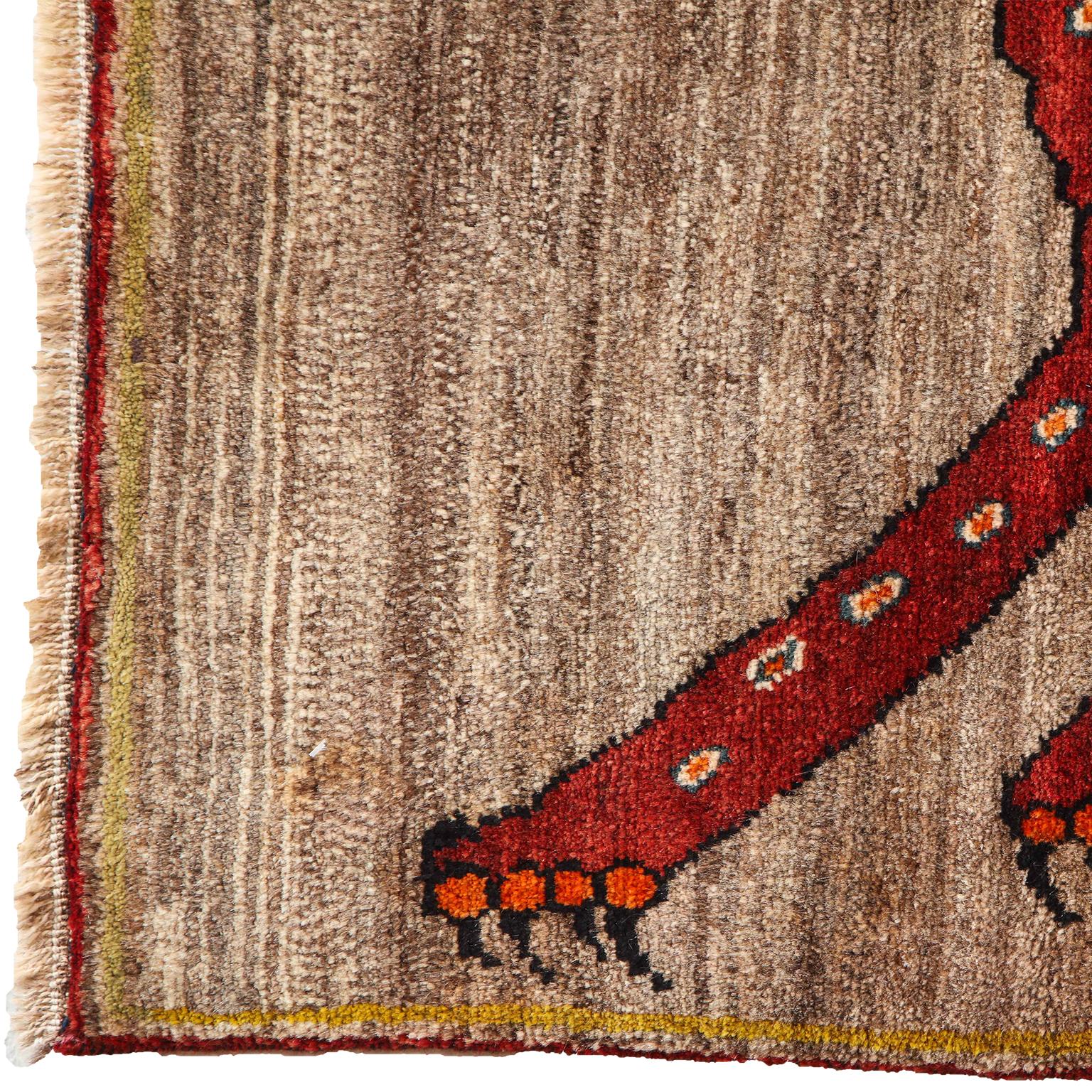 Vegetable Dyed Vintage Persian Qashqai Kashkooli Leopard Animal Carpet, circa 1930