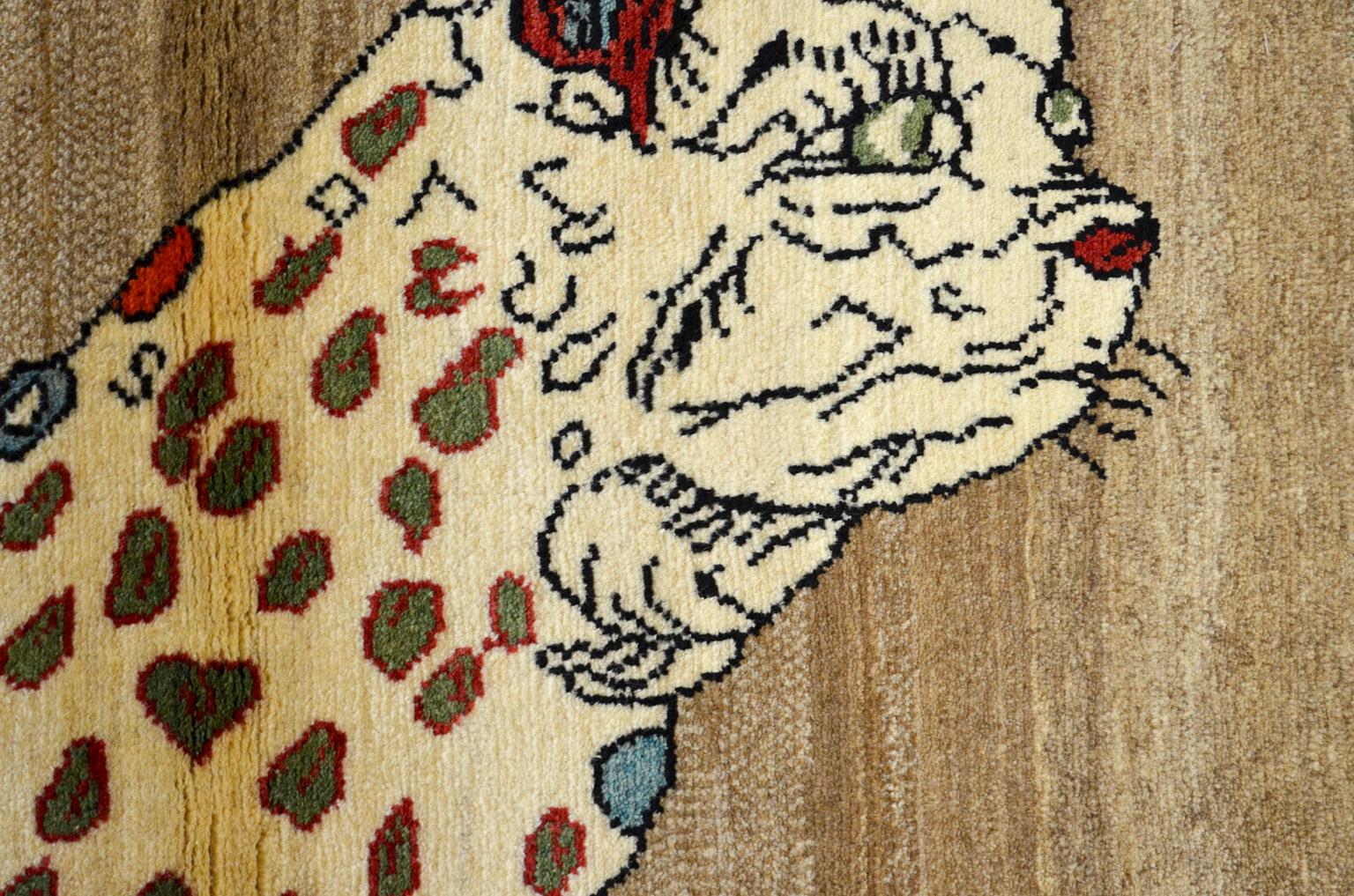 Mid-20th Century Vintage Persian Qashqai Leopard Animal circa 1930 in Pure Handspun Wool