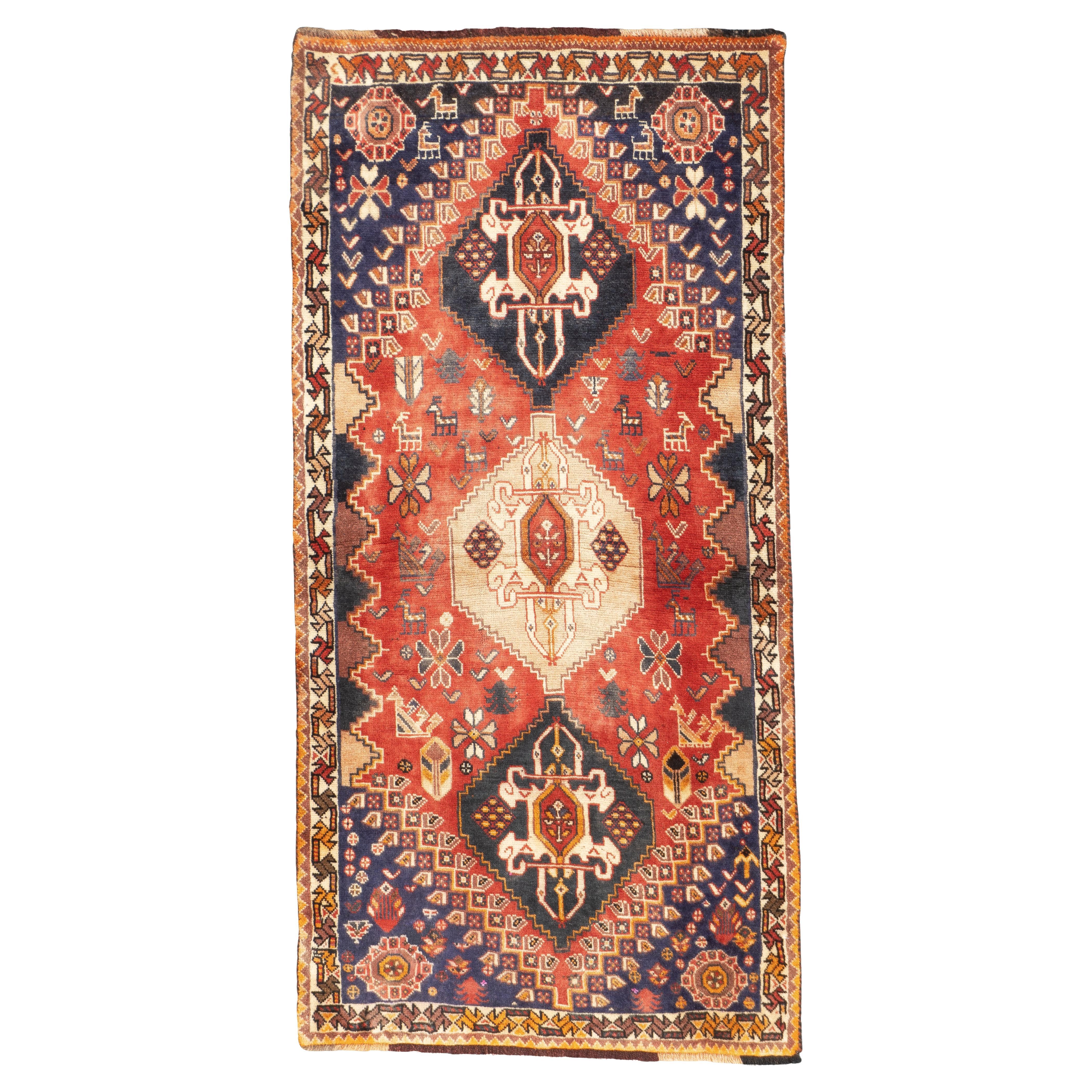 Tapis persan Qashqai vintage 2'8'' x 5'4''