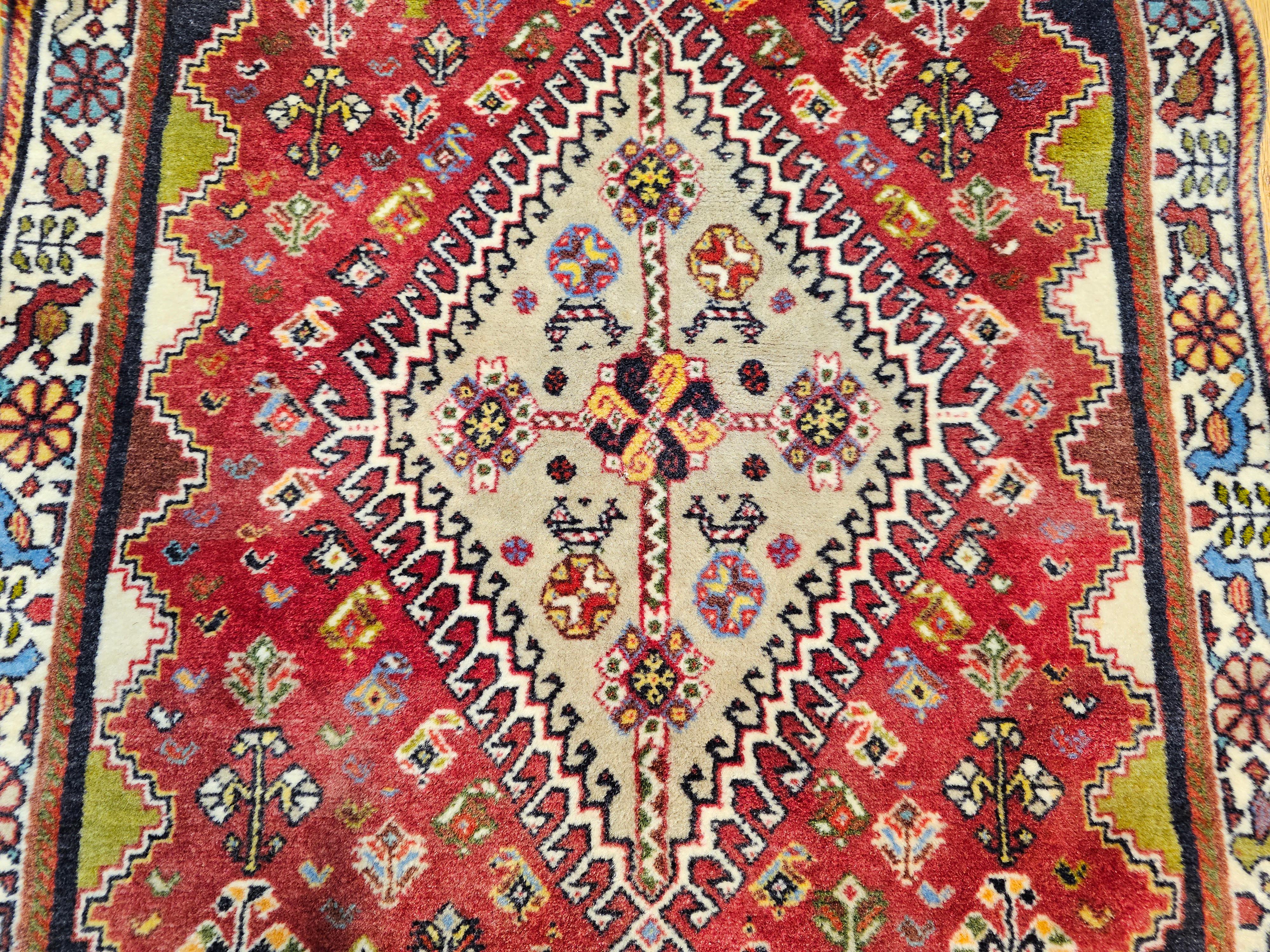 Vintage Persian Qashqai Tribal Gabbeh Runner in Red, Navy, Ivory, Blue For Sale 1