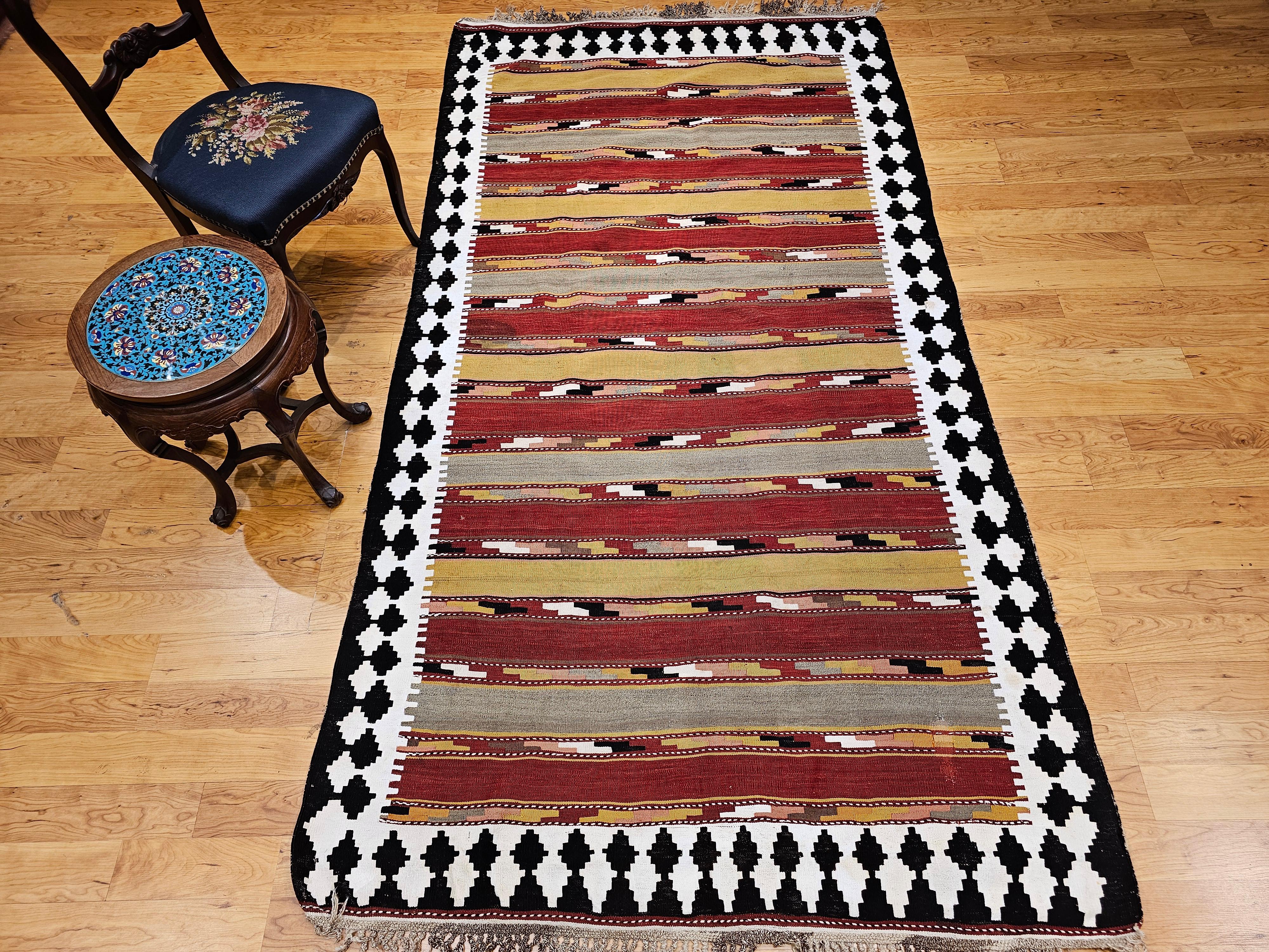 Vintage Persian Qashqai Tribal Kilim Rug in Yellow, Green, Red, Ivory, Brown For Sale 5