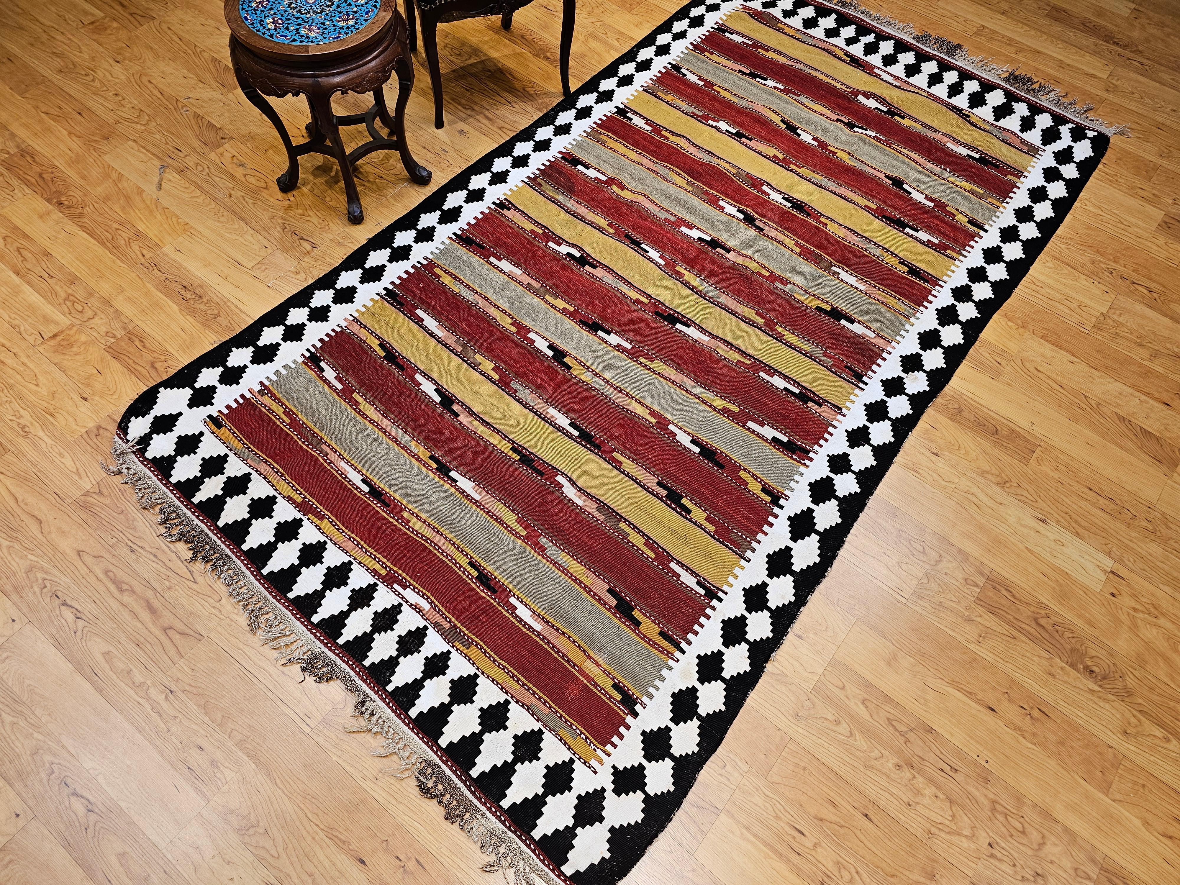 Vintage Persian Qashqai Tribal Kilim Rug in Yellow, Green, Red, Ivory, Brown For Sale 6