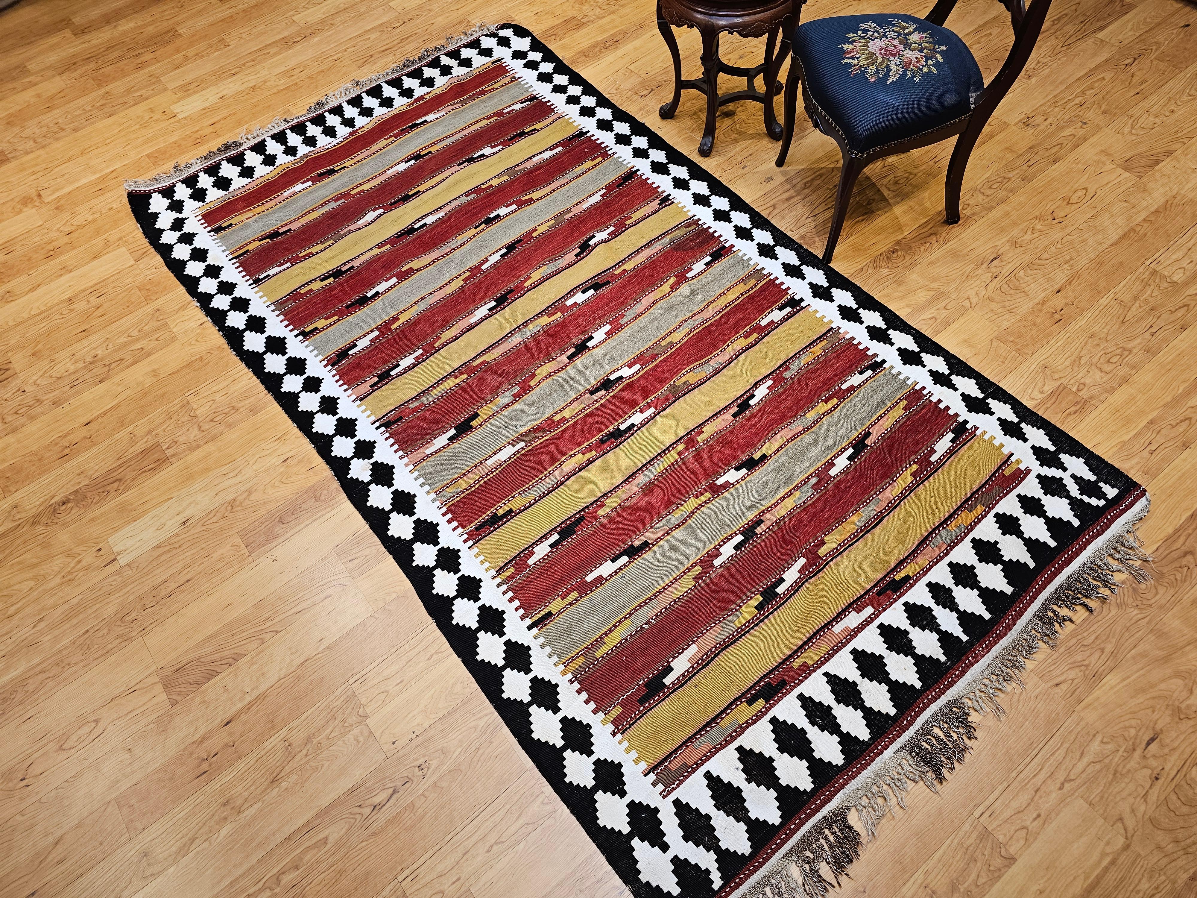 Vintage Persian Qashqai Tribal Kilim Rug in Yellow, Green, Red, Ivory, Brown For Sale 1